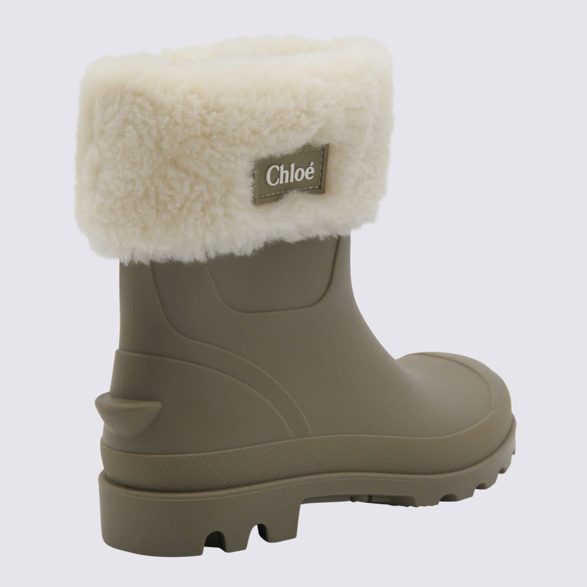 Chloé Rain Boots With Faux Shearling Cuff Kids In Green