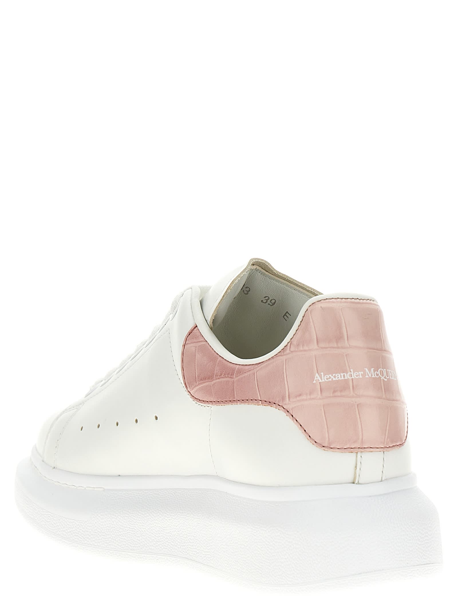 Alexander Mcqueen White Leather Sneakers With Powder Pink Suede Heel In Neutral
