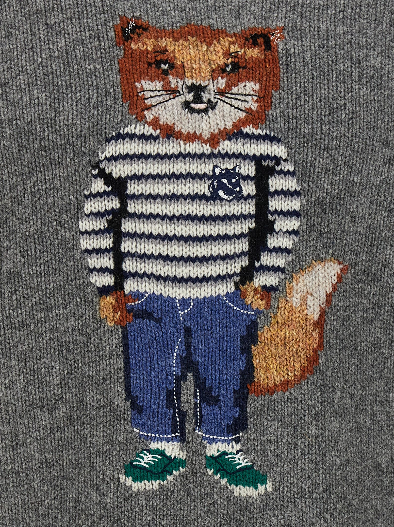 Shop Maison Kitsuné Fox Intarsia Sweater In Medium Grey Melange