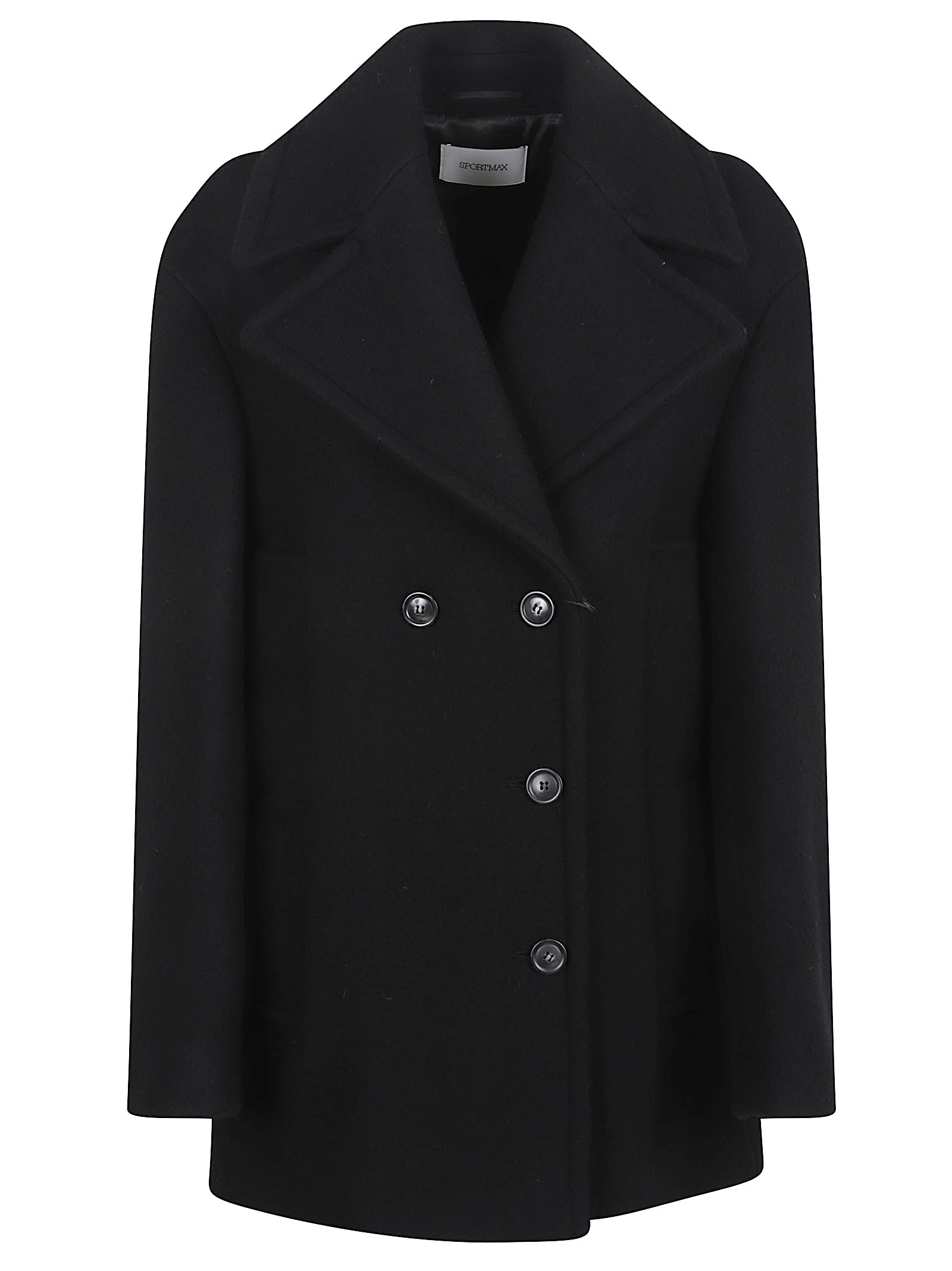 Sportmax Double-breasted Wool Coat Featuring Pockets In Black