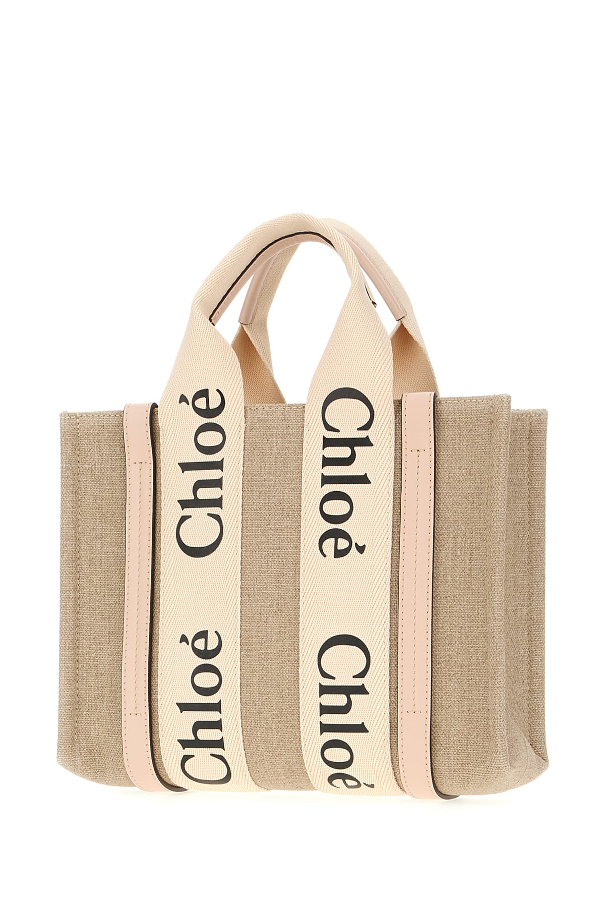 Shop Chloé Sand Linen Small Woody Handbag In 6j5