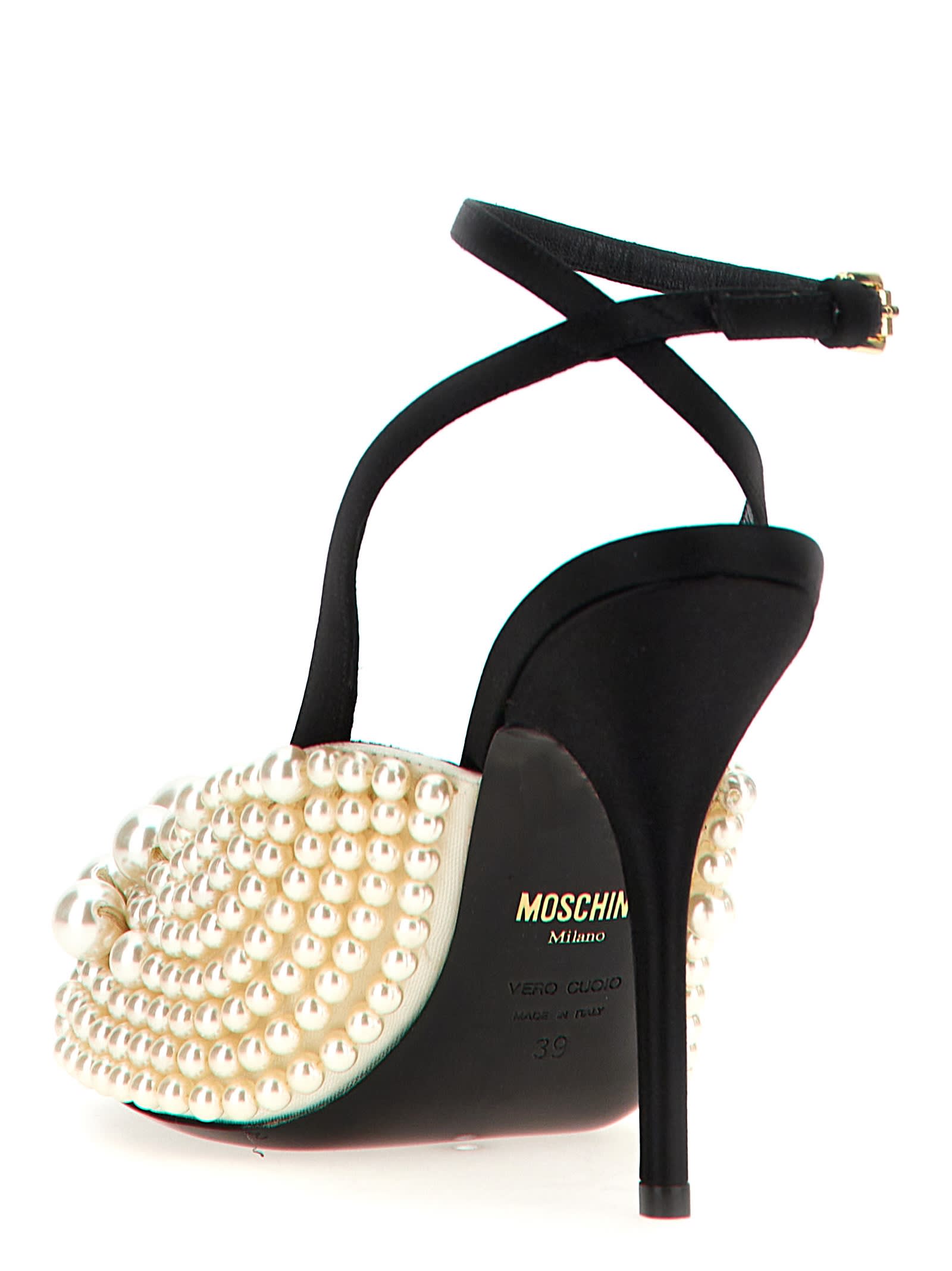 Shop Moschino Pearl Sandals In White/black