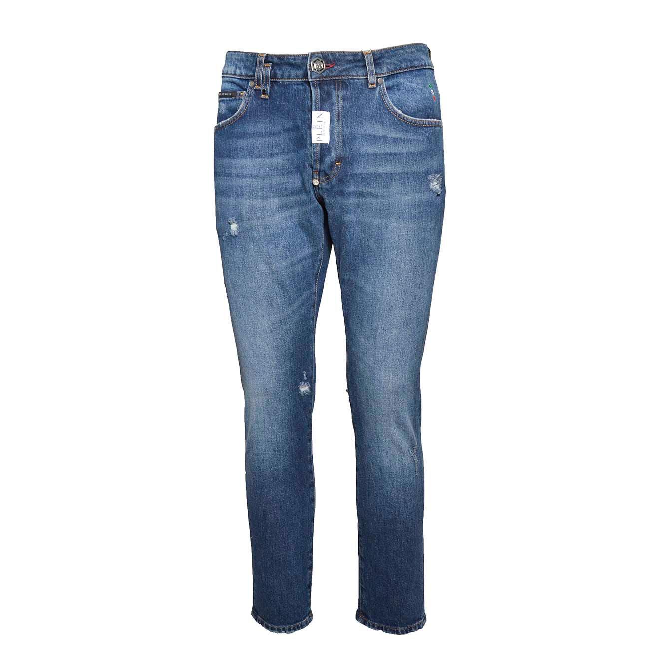 Shop Philipp Plein Distressed Skinny Fit Jeans In Blu