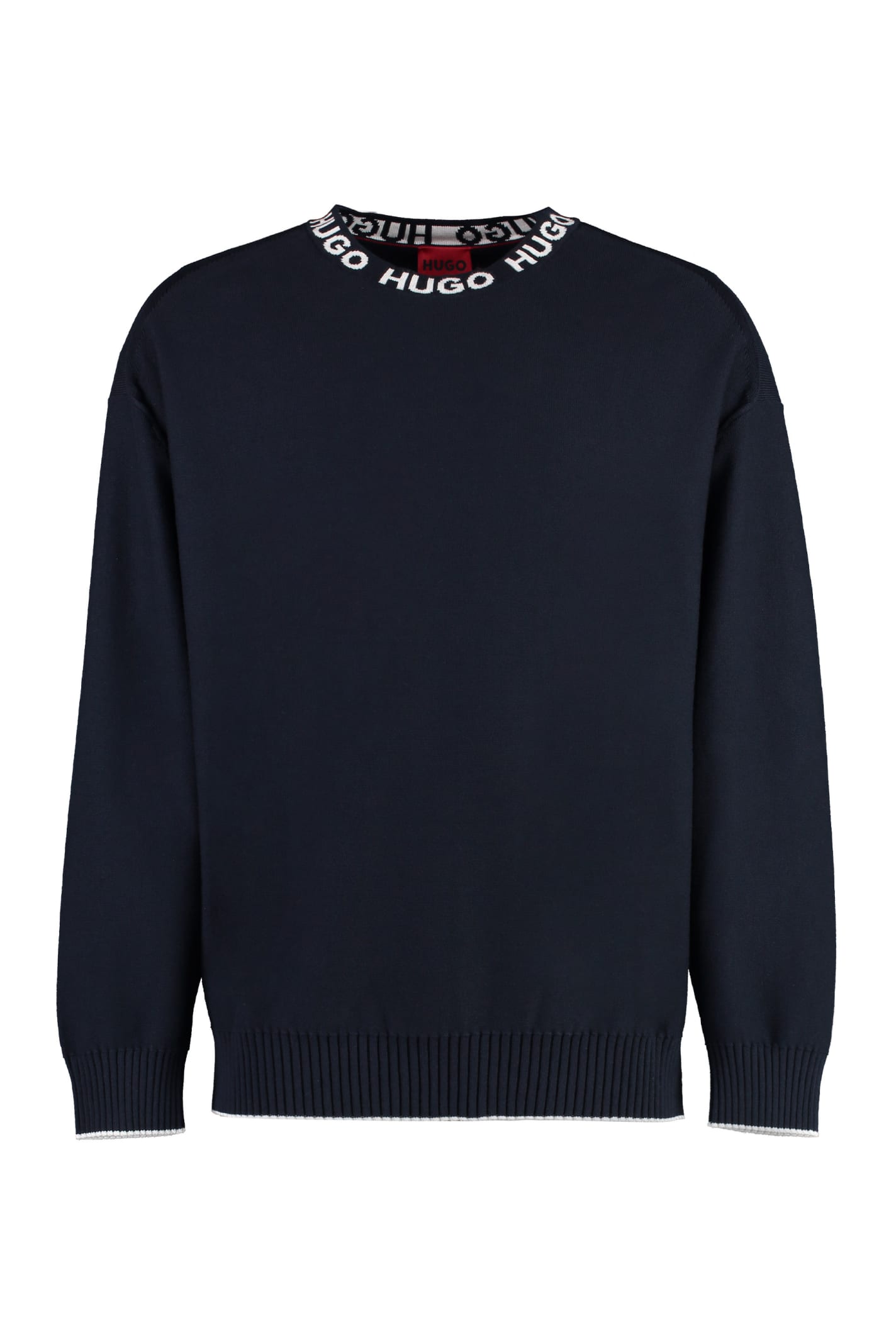 Shop Hugo Boss Cotton Crew-neck Sweater In Blue