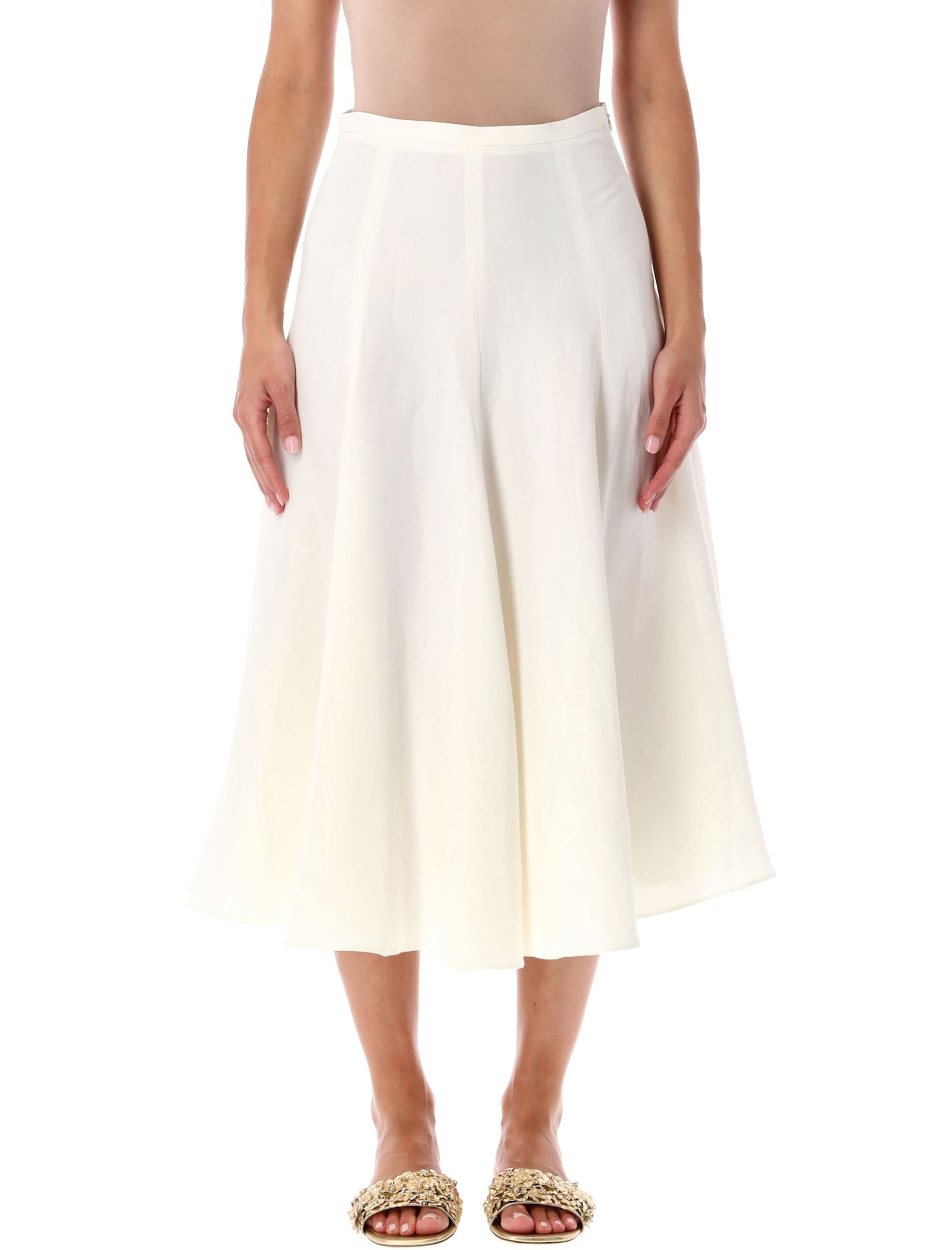 Fabiana Filippi Linen And Viscose Midi Skirt In White