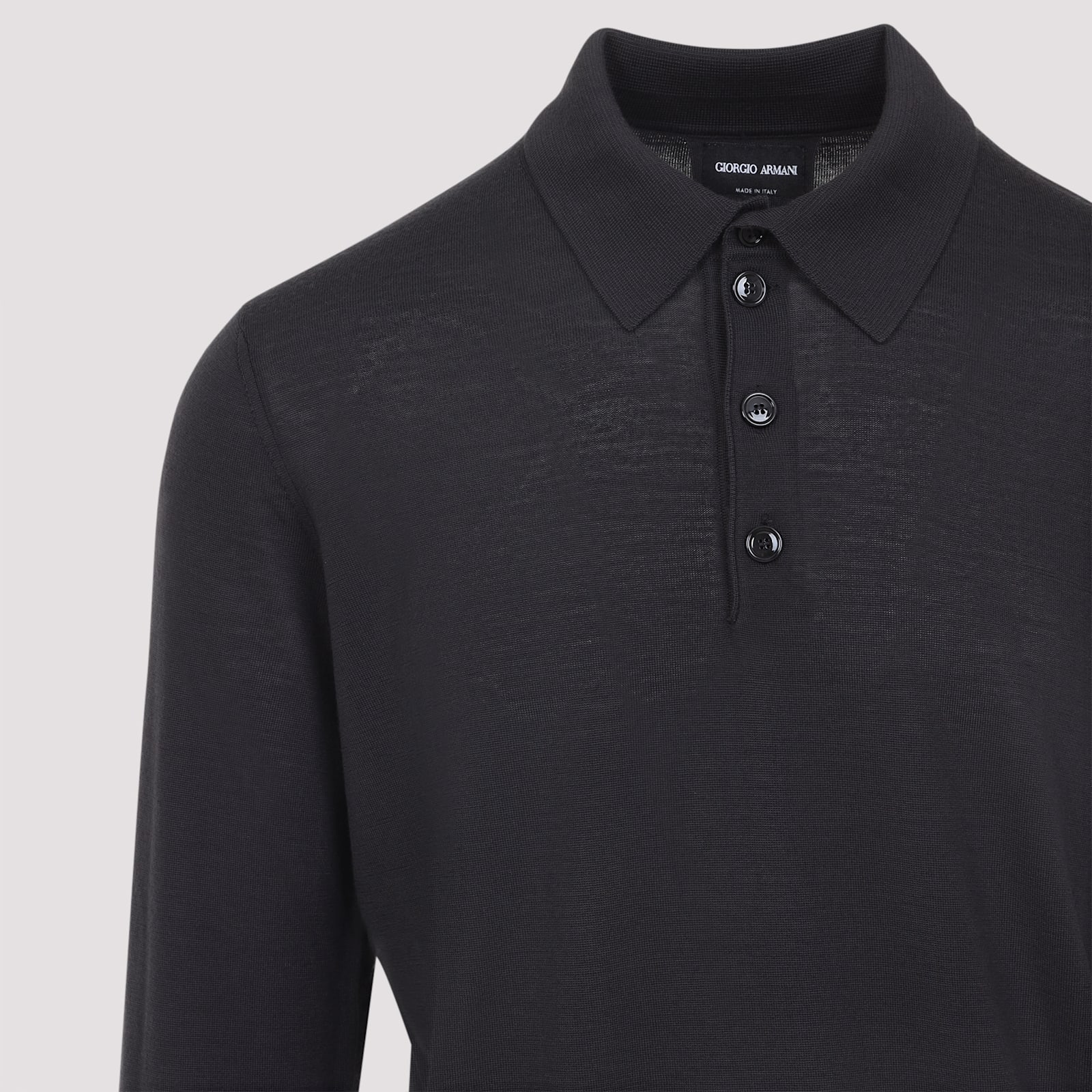 Giorgio Armani Dark Grey Wool Sweater With Polo Collar In Blue