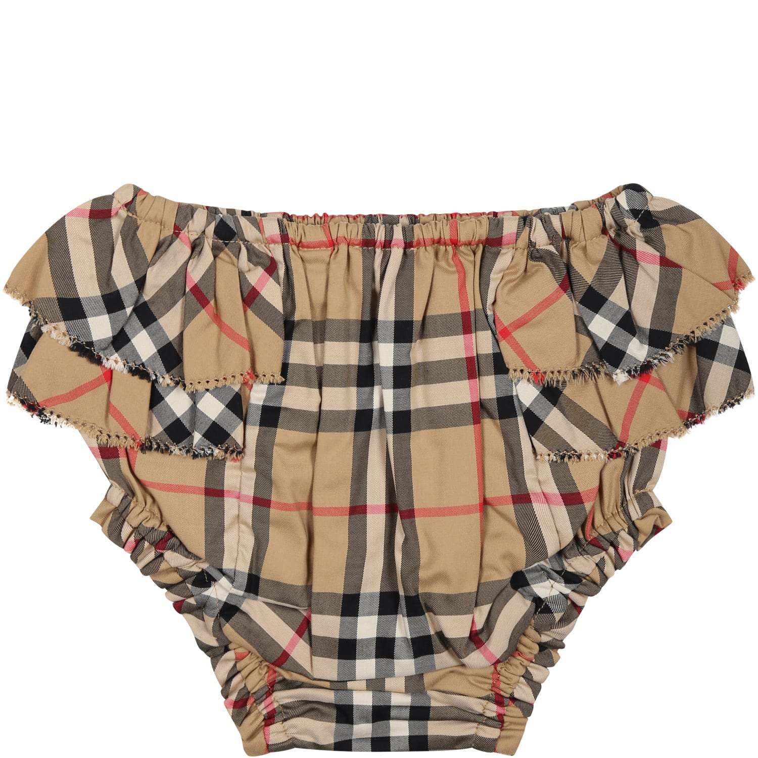 Shop Burberry Beige Shorts For Baby Girl With Iconic All-over Vintage Check