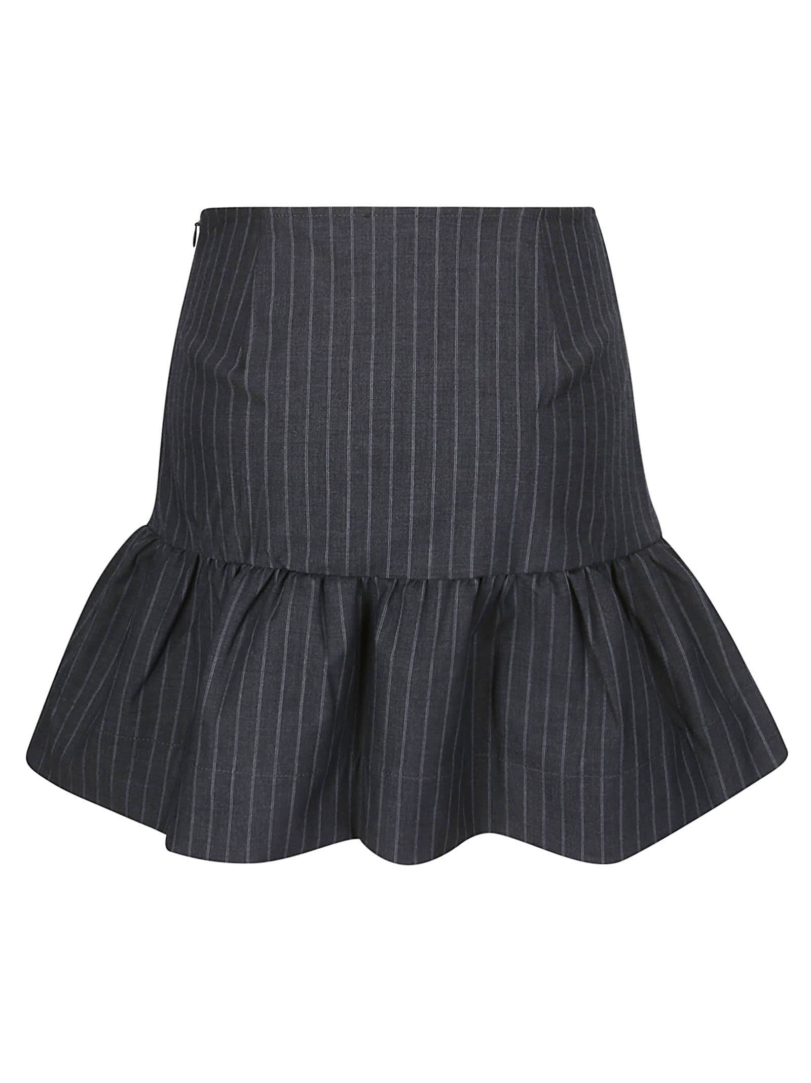 Shop Ganni Stretch Stripe Flounce Mini Skirt In Gray Pinstripe