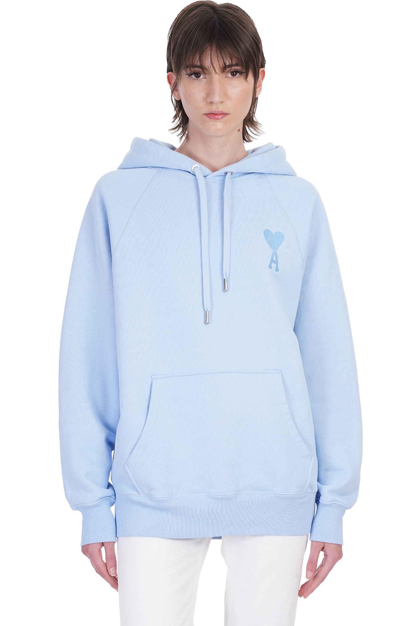 AMI ALEXANDRE MATTIUSSI SWEATSHIRT IN CYAN COTTON