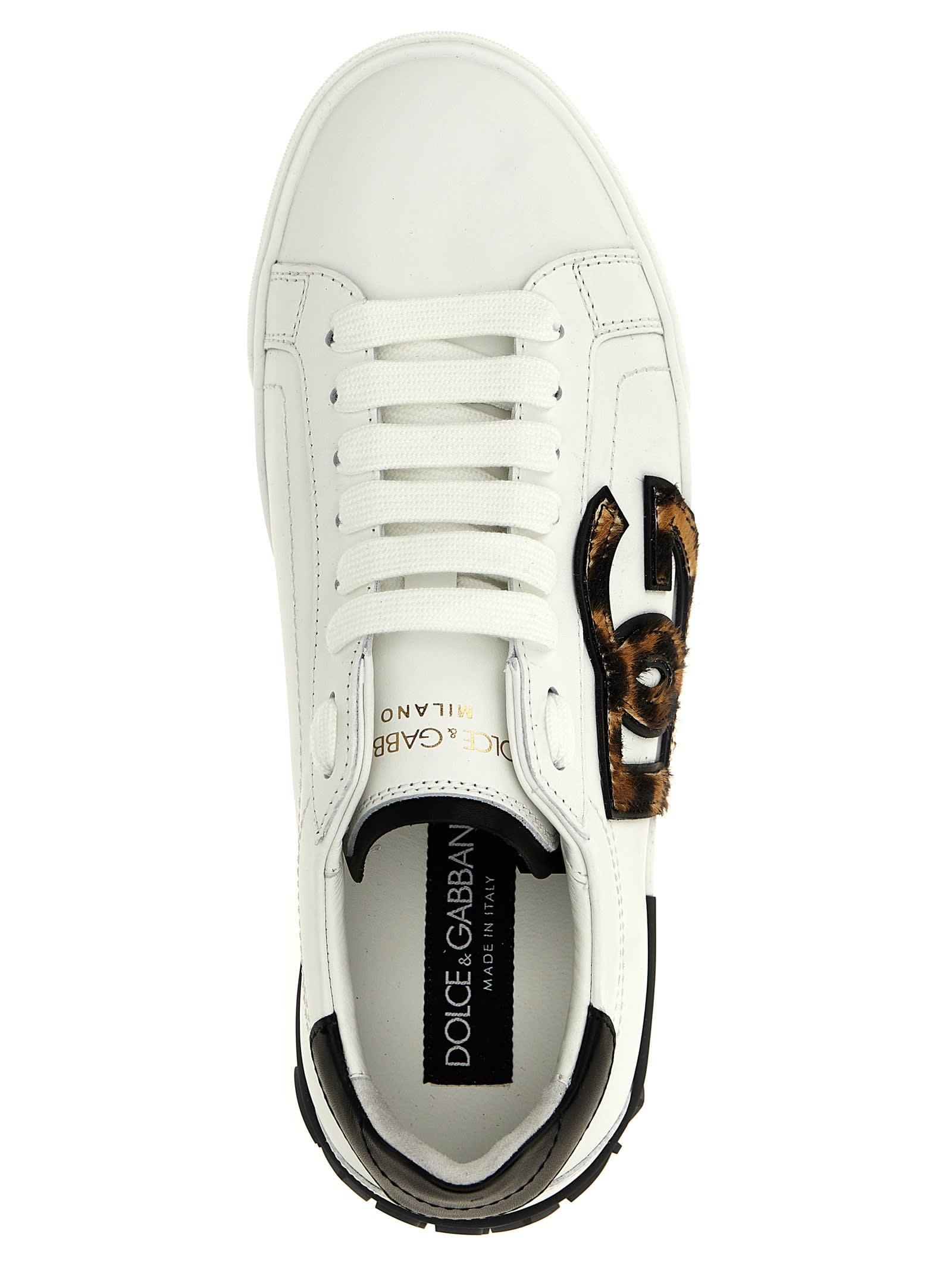 Dolce & Gabbana White Low Top Sneaker With Animal-motif Logo In Leather Woman In White