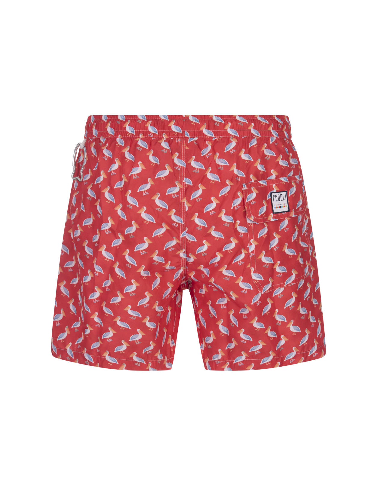 Shop Fedeli Red Swim Shorts With Pelican Pattern