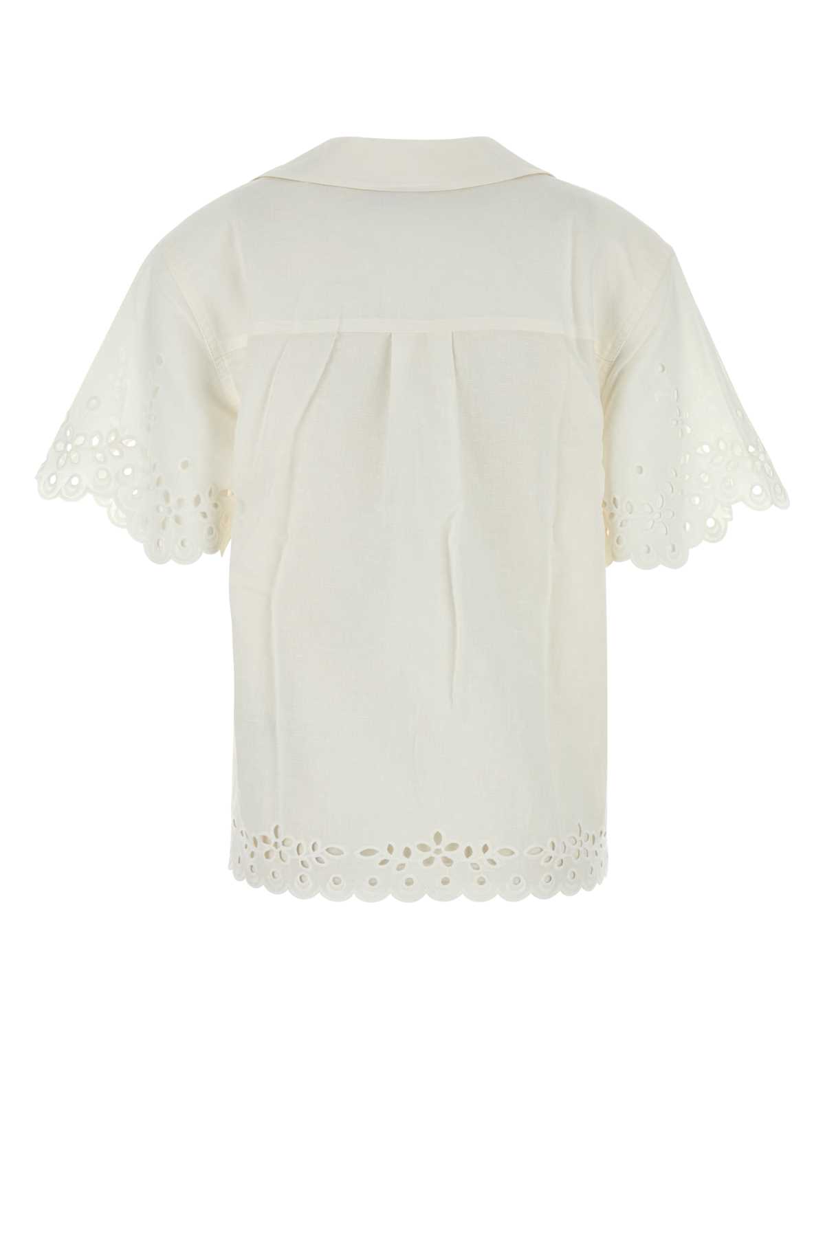SELF-PORTRAIT WHITE LINEN BLEND TOP
