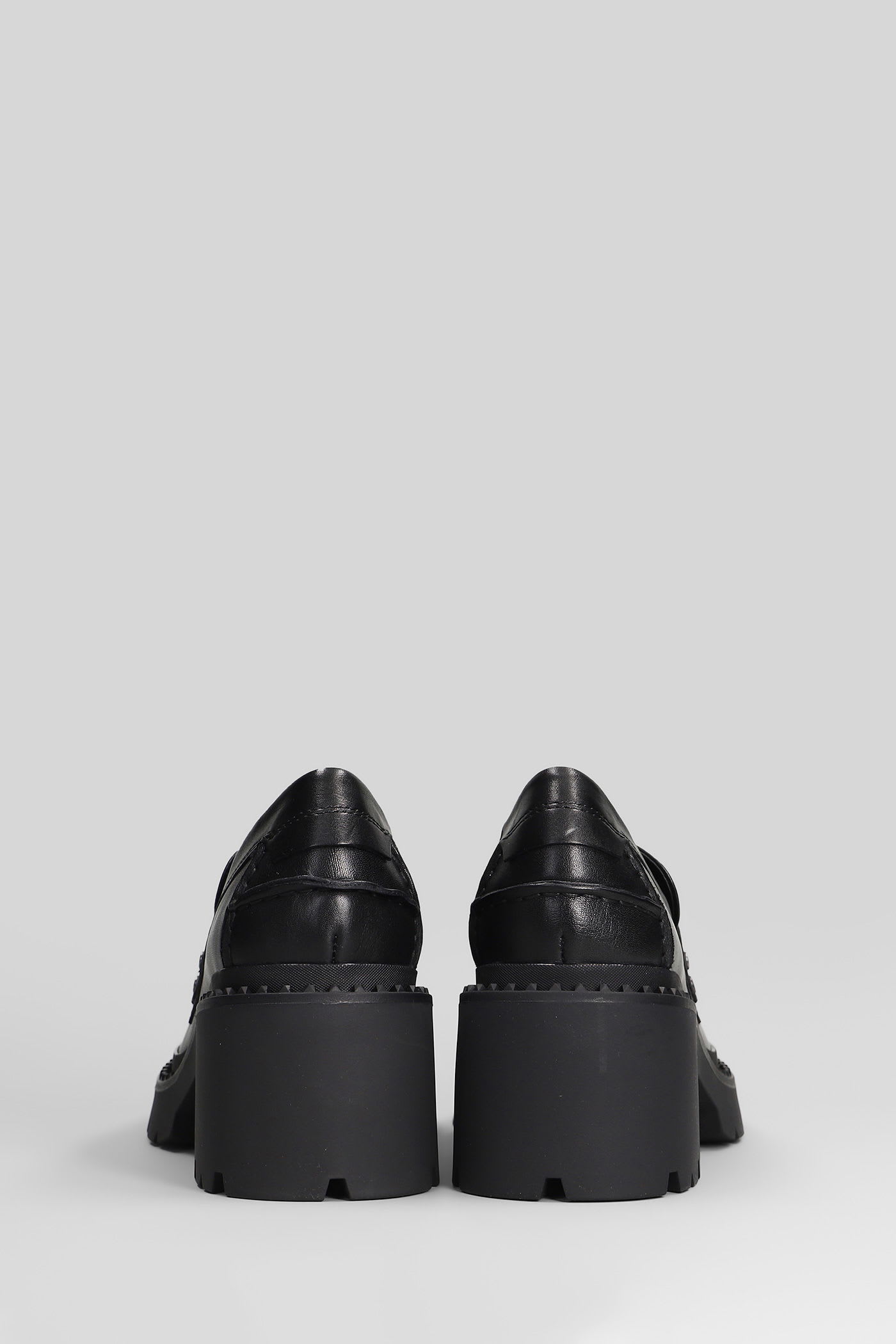 Ash Chunky Heel Leather Loafers With Penny Strap In Black