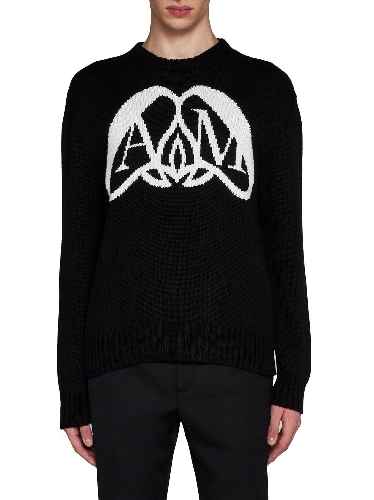 Shop Alexander Mcqueen Logo Printed Crewneck Sweatshirt In Black