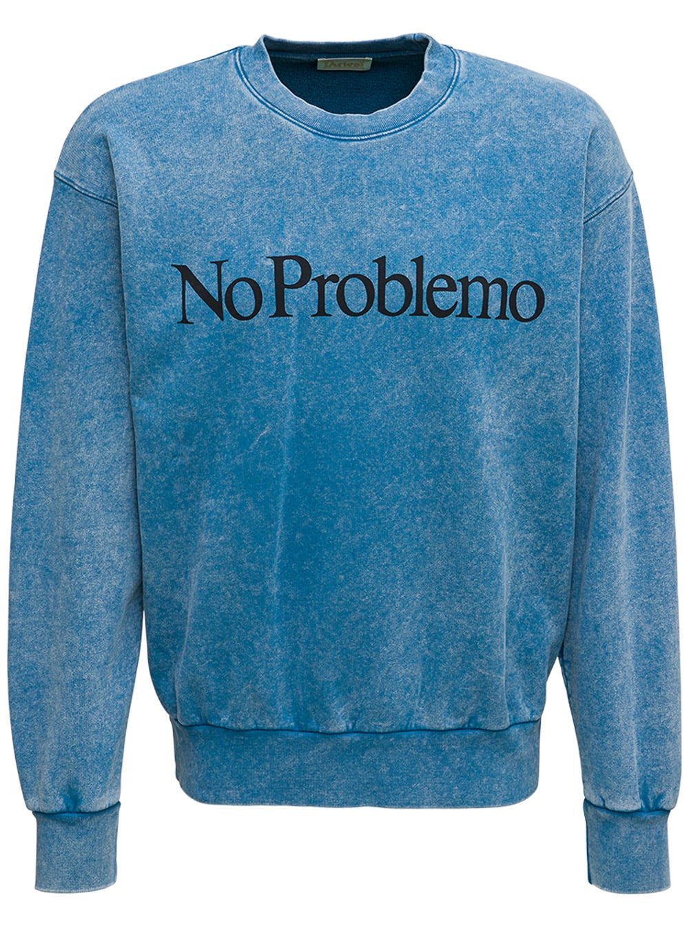Aries Light Blue Cotton Hoodie With No Problemo Front Print