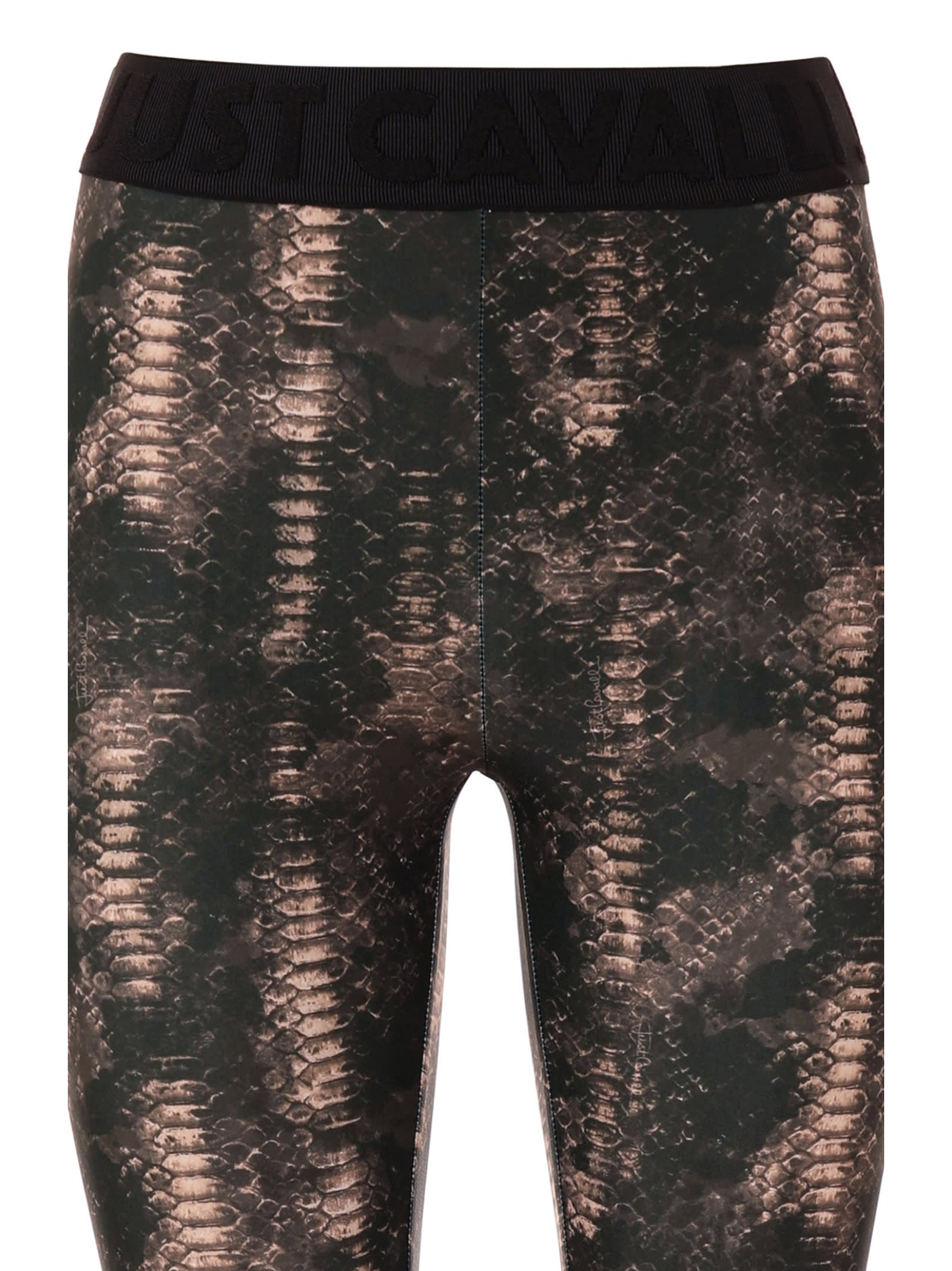 Just Cavalli Snakeskin-print Leggings In Black