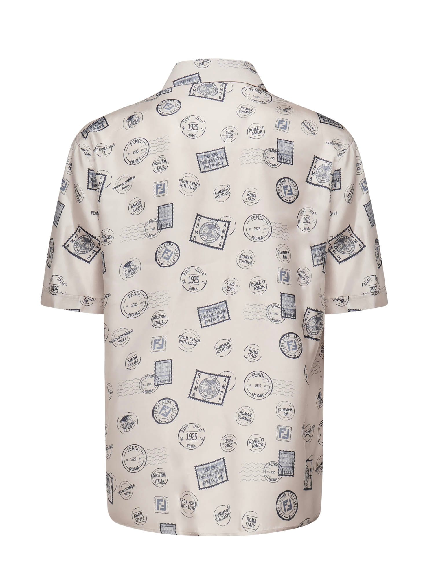 Fendi Postage Stamp-print Silk Shirt In White