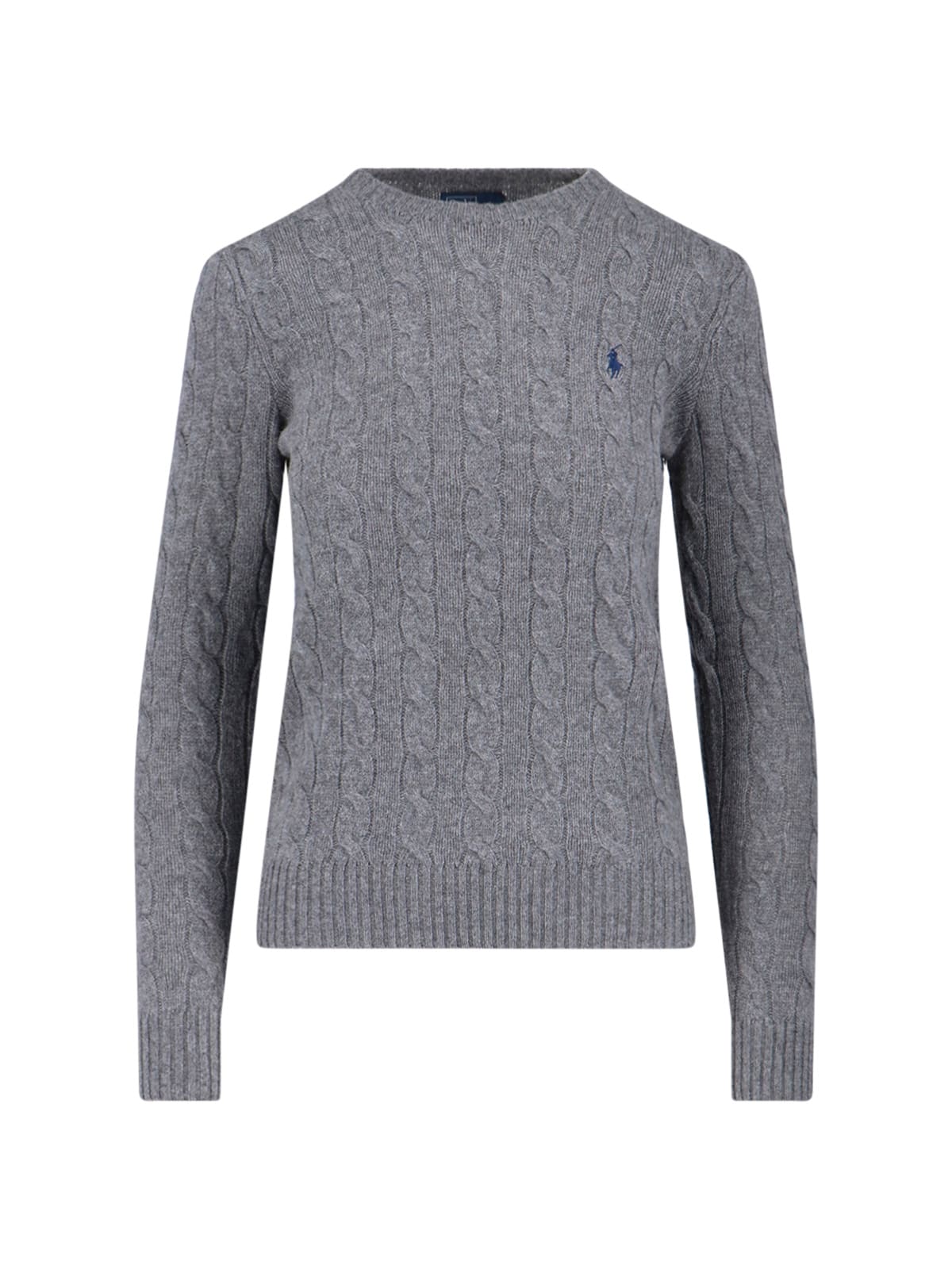 Polo Ralph Lauren Logo Braided Sweater In Gray