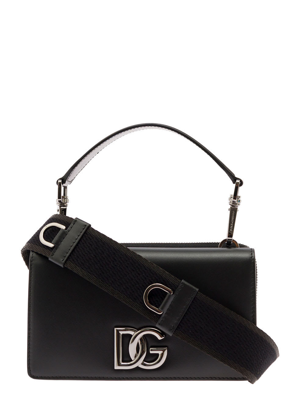 Black Leather Mini Handbag With Shoulder Strap And Logo Plaque Dolce & Gabbana Man