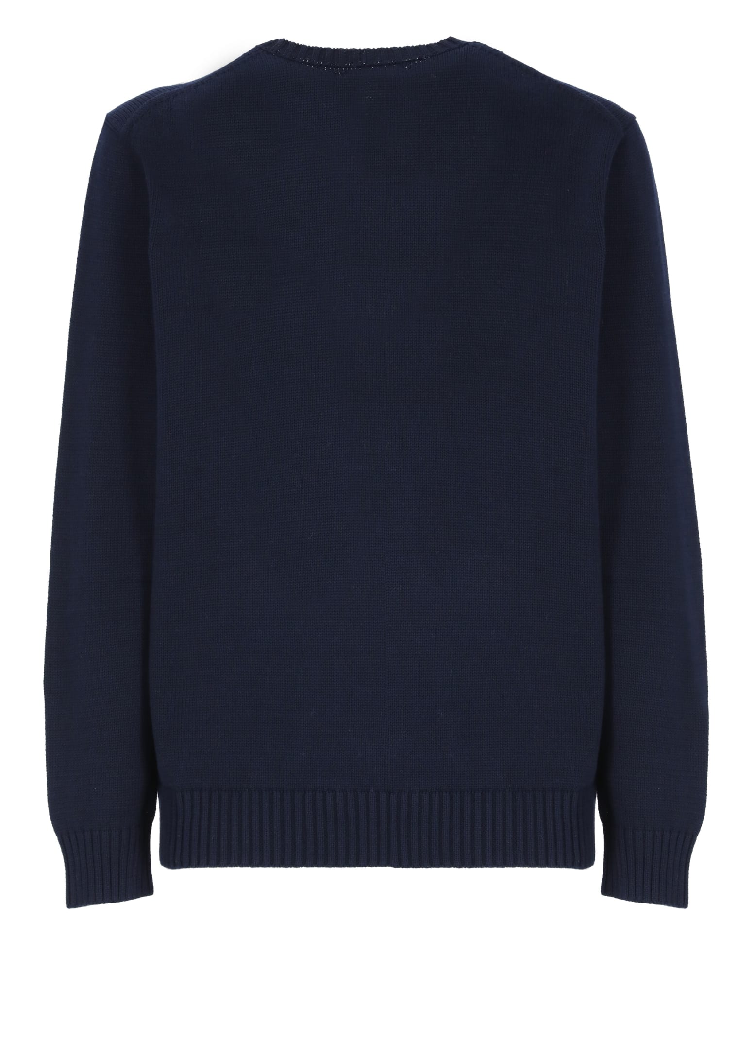 Ralph Lauren Long Sleeve Crew Neck Sweater With Ribbed Cuffs In Blue