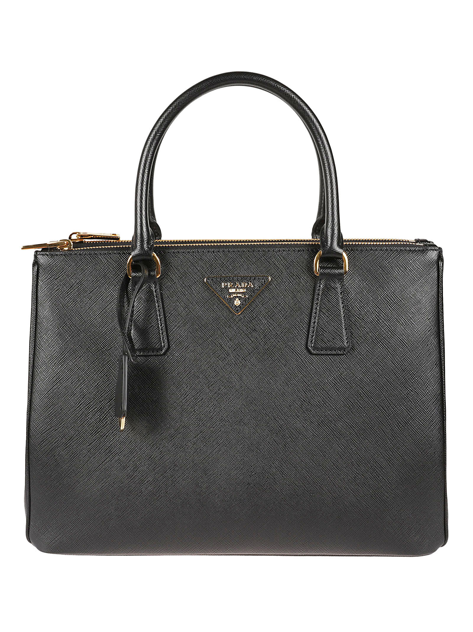 Shop Prada Logo Tag Top Zip Tote In Nero