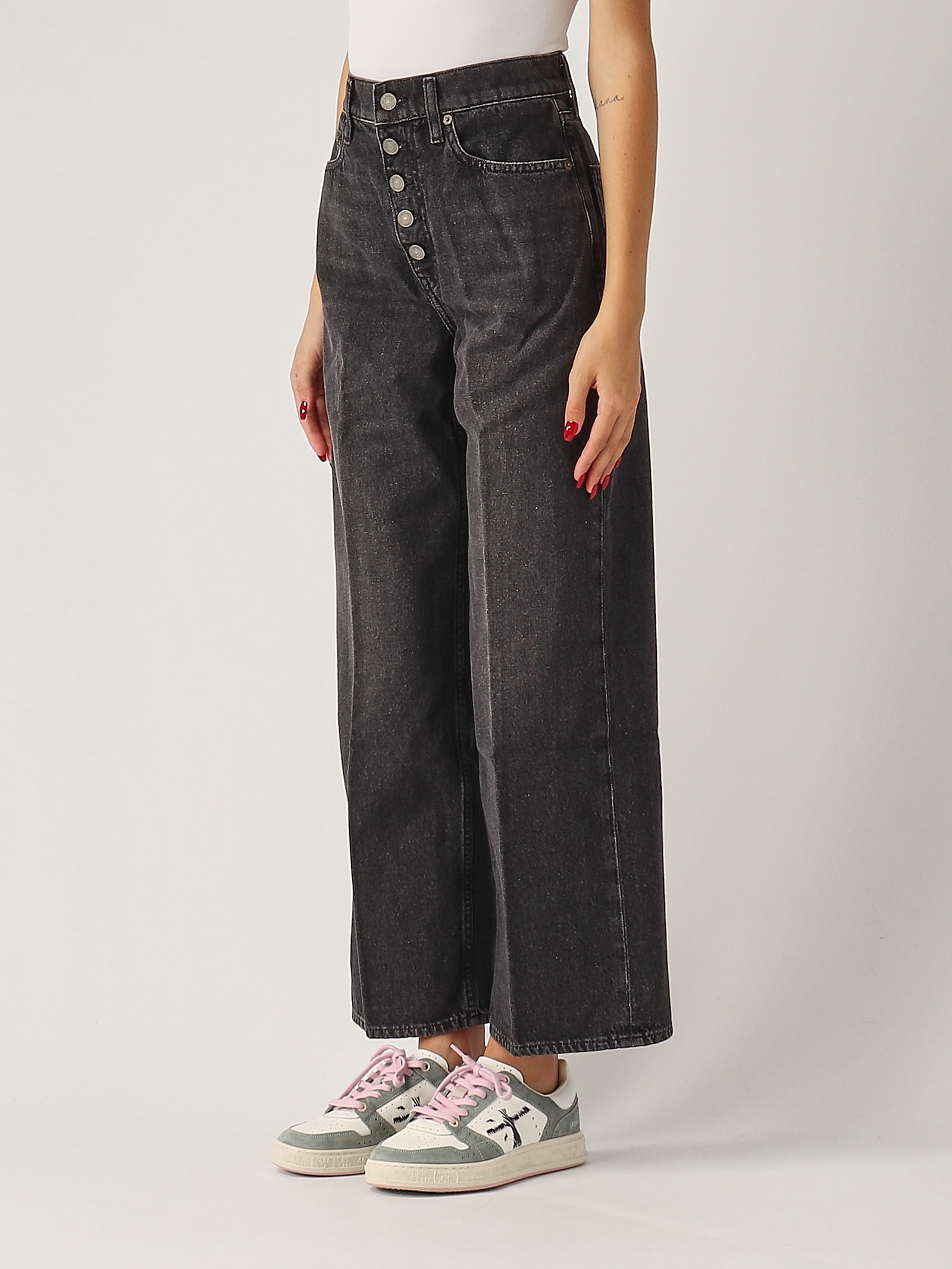 Shop Polo Ralph Lauren Wide Crop Straight Cropped Jeans In Antracite