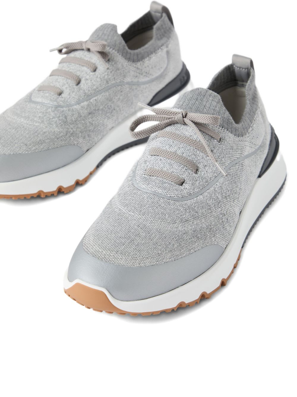 Brunello Cucinelli Techno Cotton Knit Runners With Heat Tape In Gray