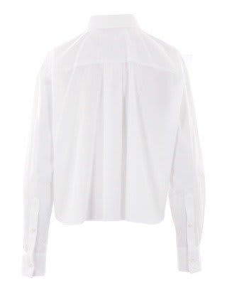 Shop Sacai Curved Hem Poplin Shirt In Off White�black