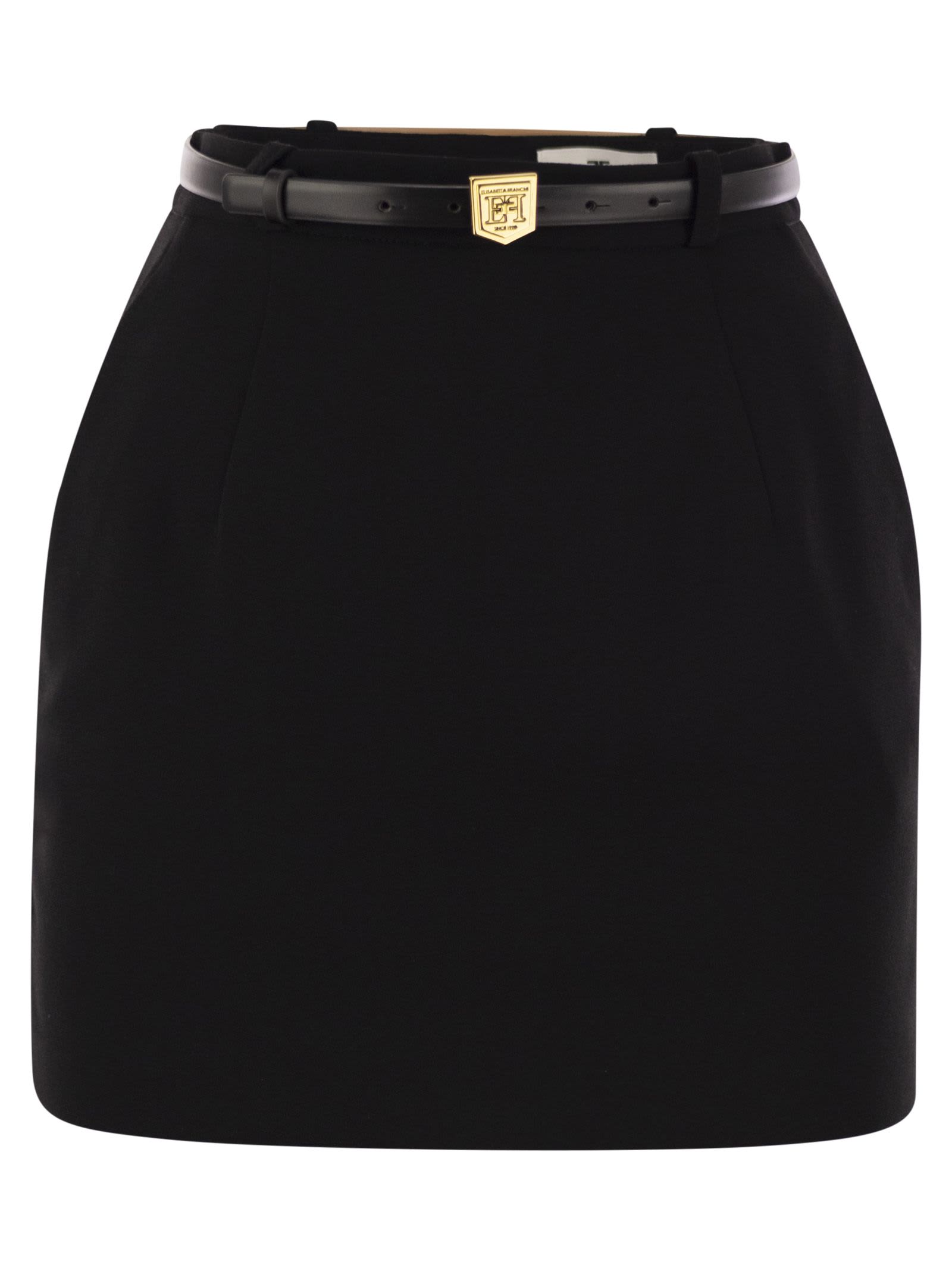 Shop Elisabetta Franchi Crepe Miniskirt With Belt And Embroidery In Black