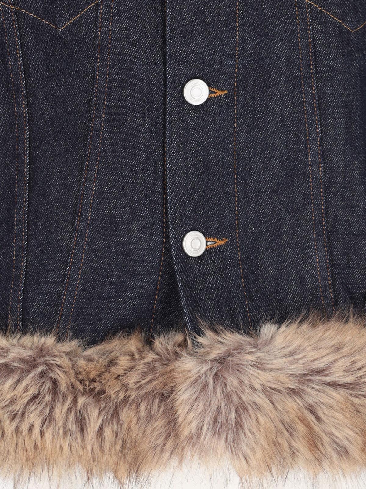 Shop Coperni Faux Fur Denim Jacket In Blue