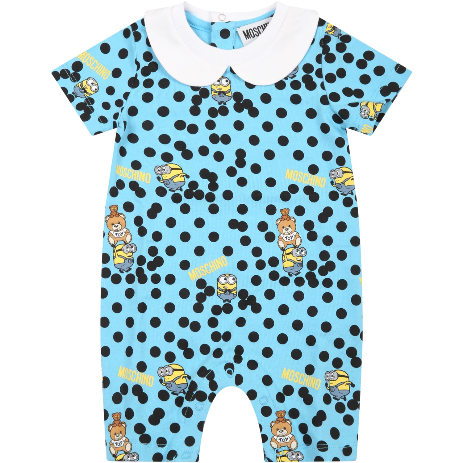 Moschino Light-blue Romper For Baby Boy With Logo And Minions