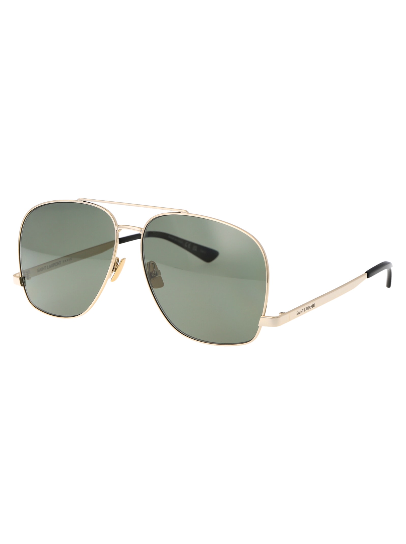 Shop Saint Laurent Sl 653 Leon Sunglasses In 003 Gold Gold Green