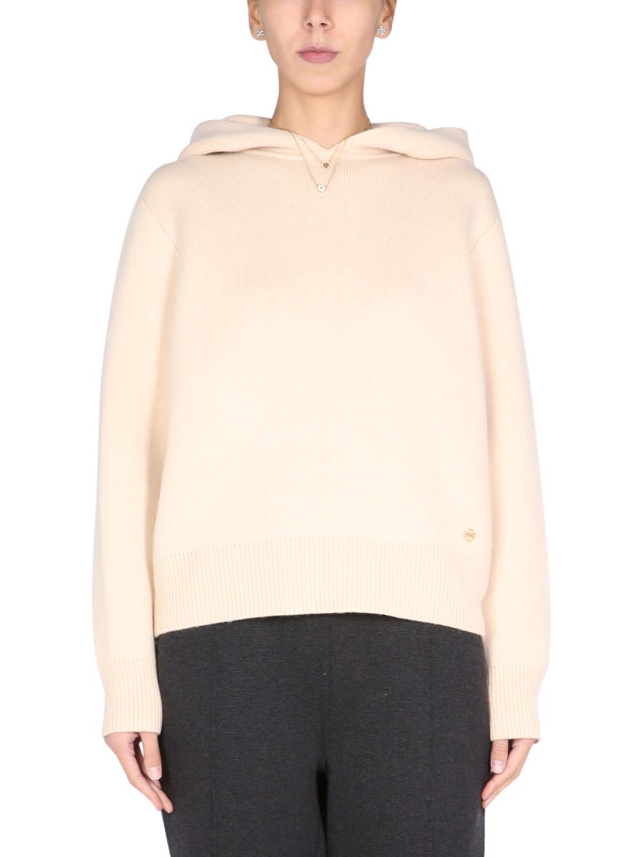 Shop Tory Burch Hoodie In Beige