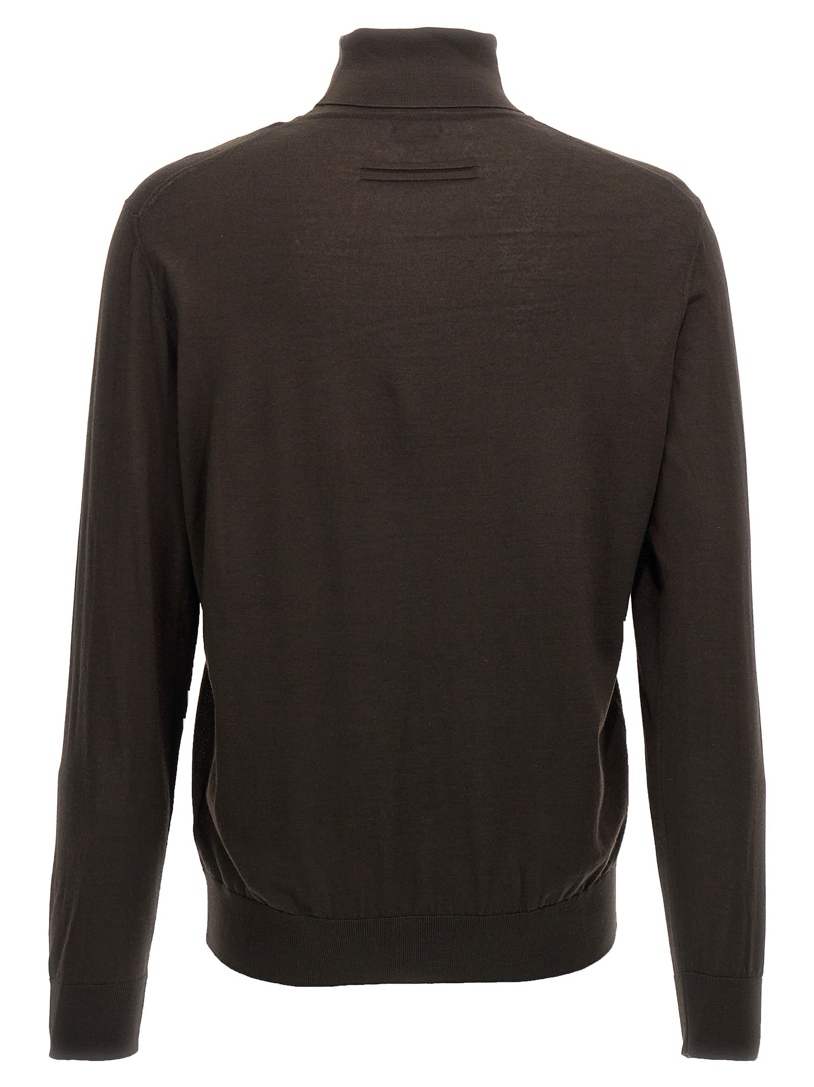 Shop Zegna Silk Cashmere Turtleneck Sweater In Brown