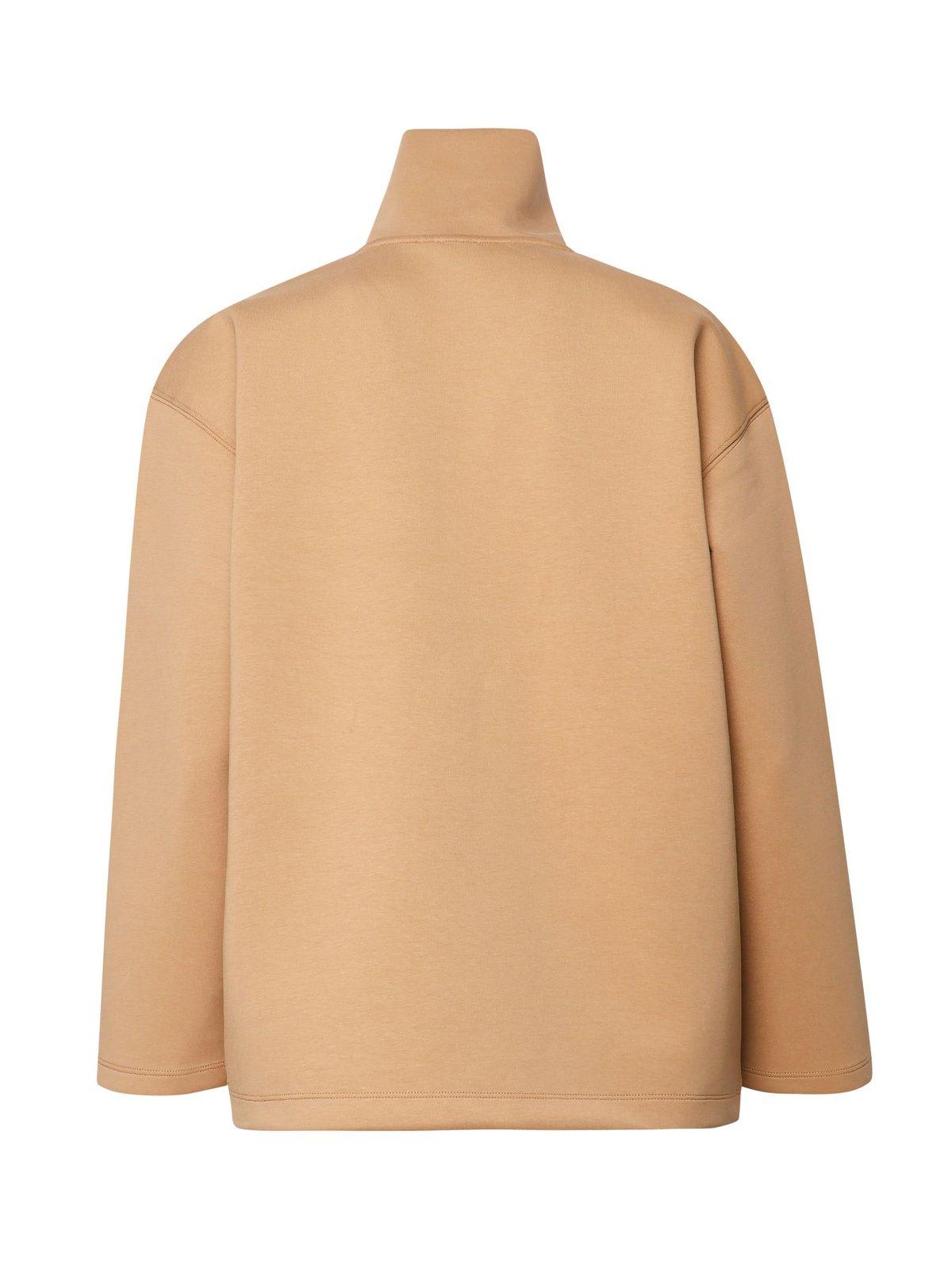 Shop Pinko Logo-embossed Zip-up Sweatshirt In Brown