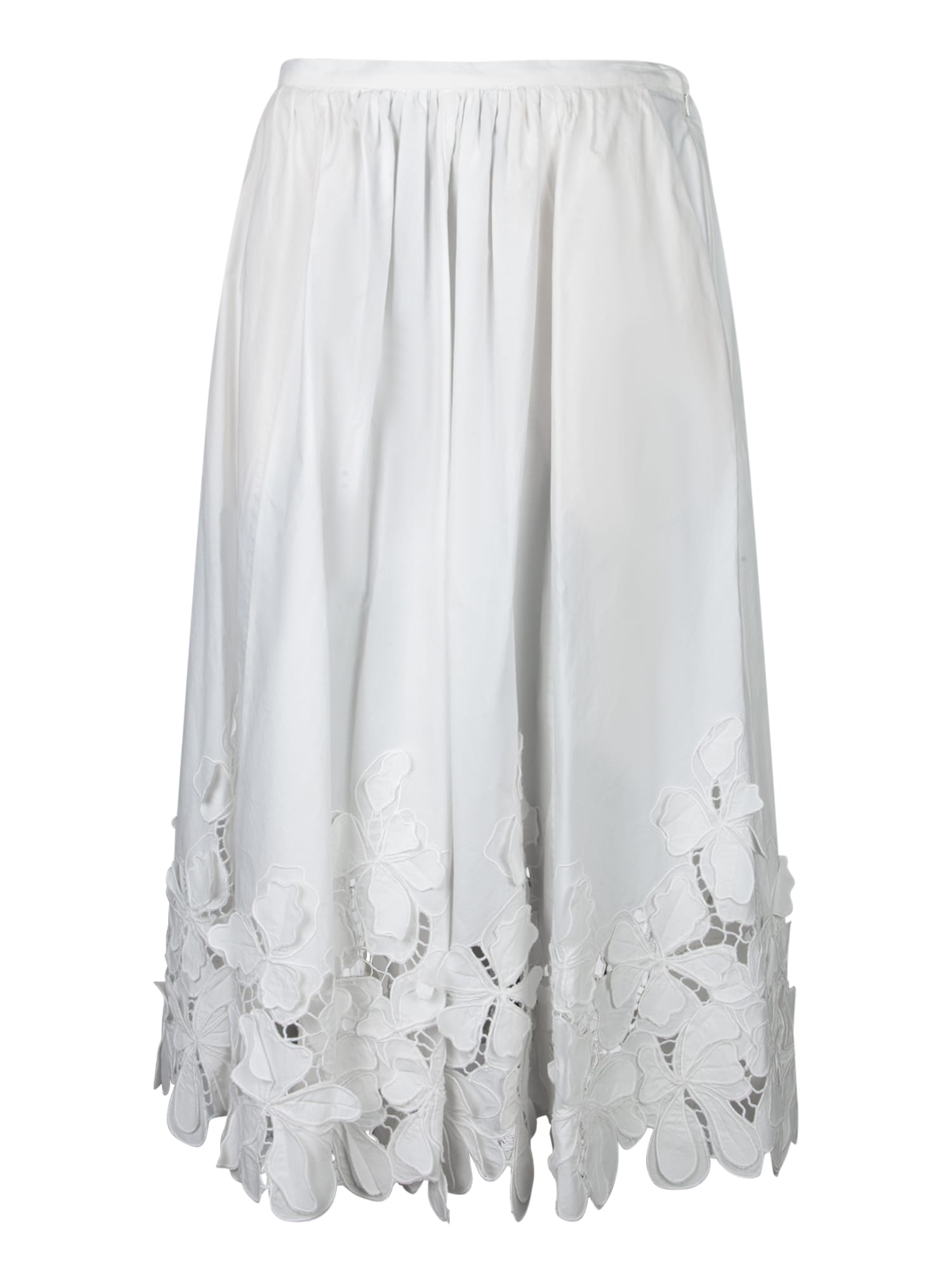 Forte_Forte White Poplin Floral Skirt