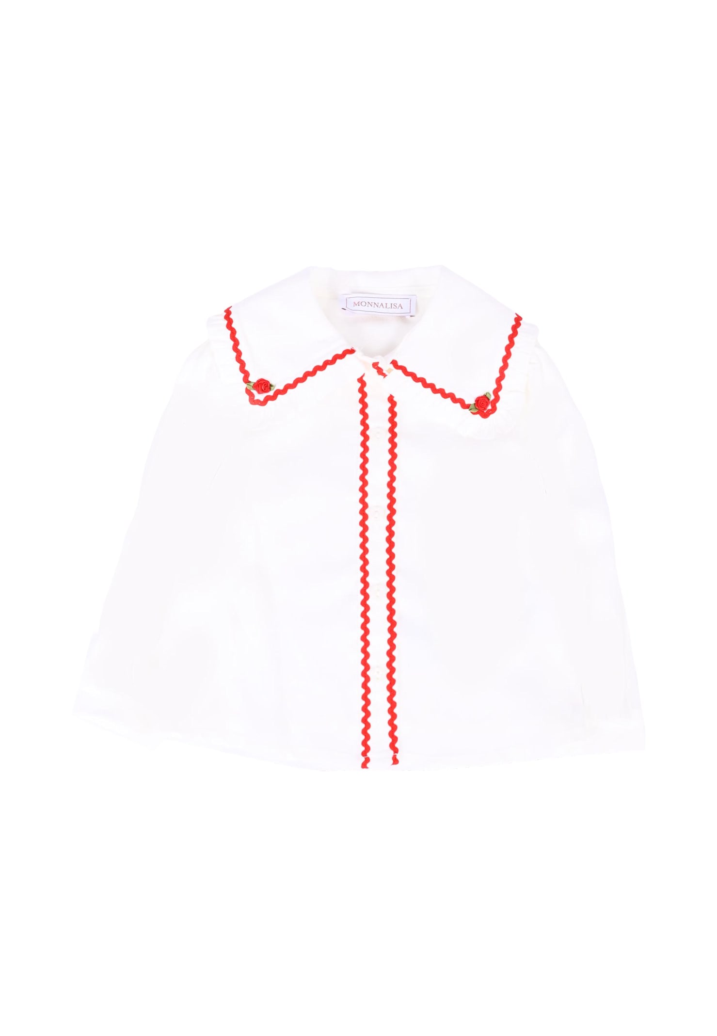 Monnalisa White Shirt For Baby Girl With Rose In White