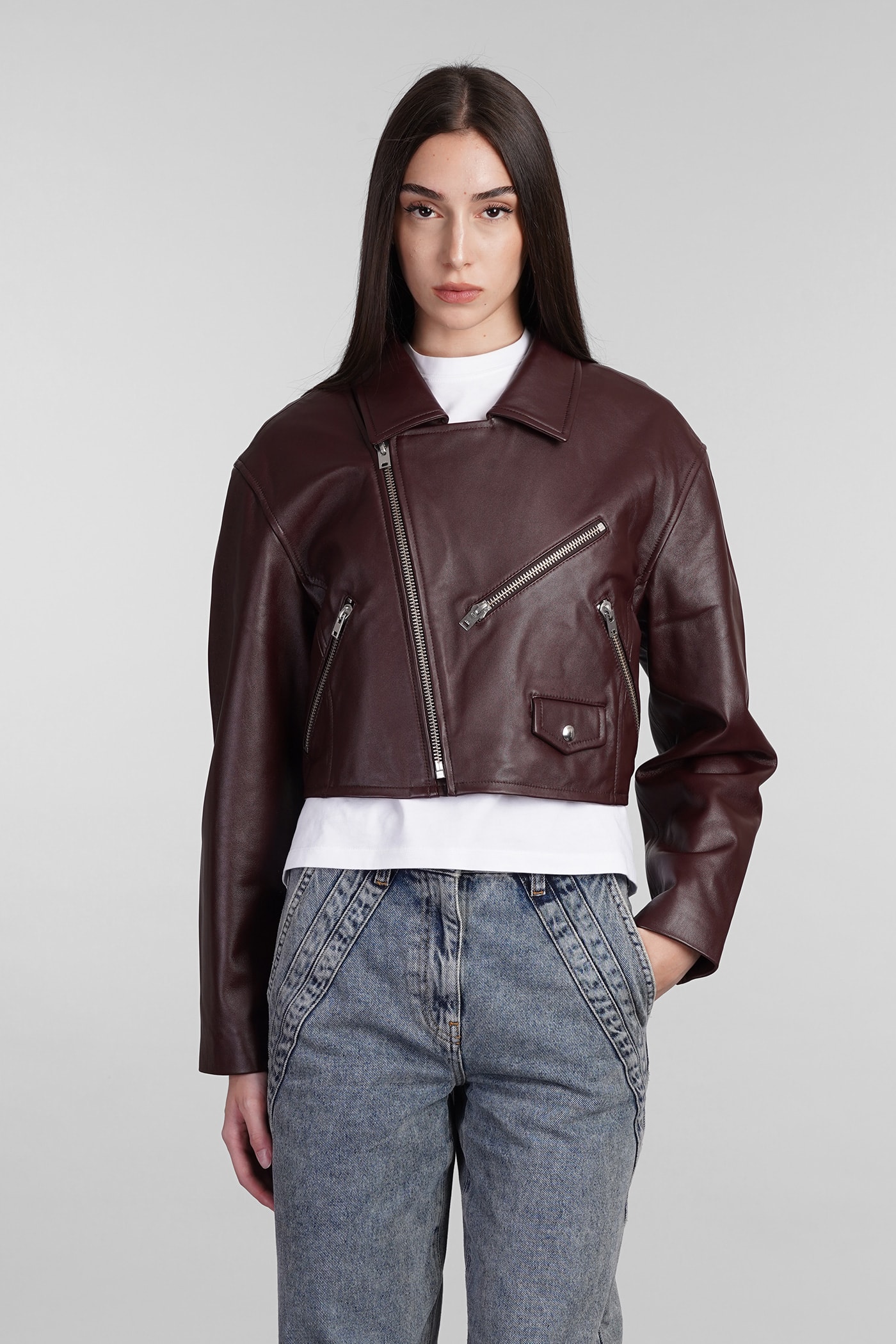 Castilli Biker Jacket In Bordeaux Leather