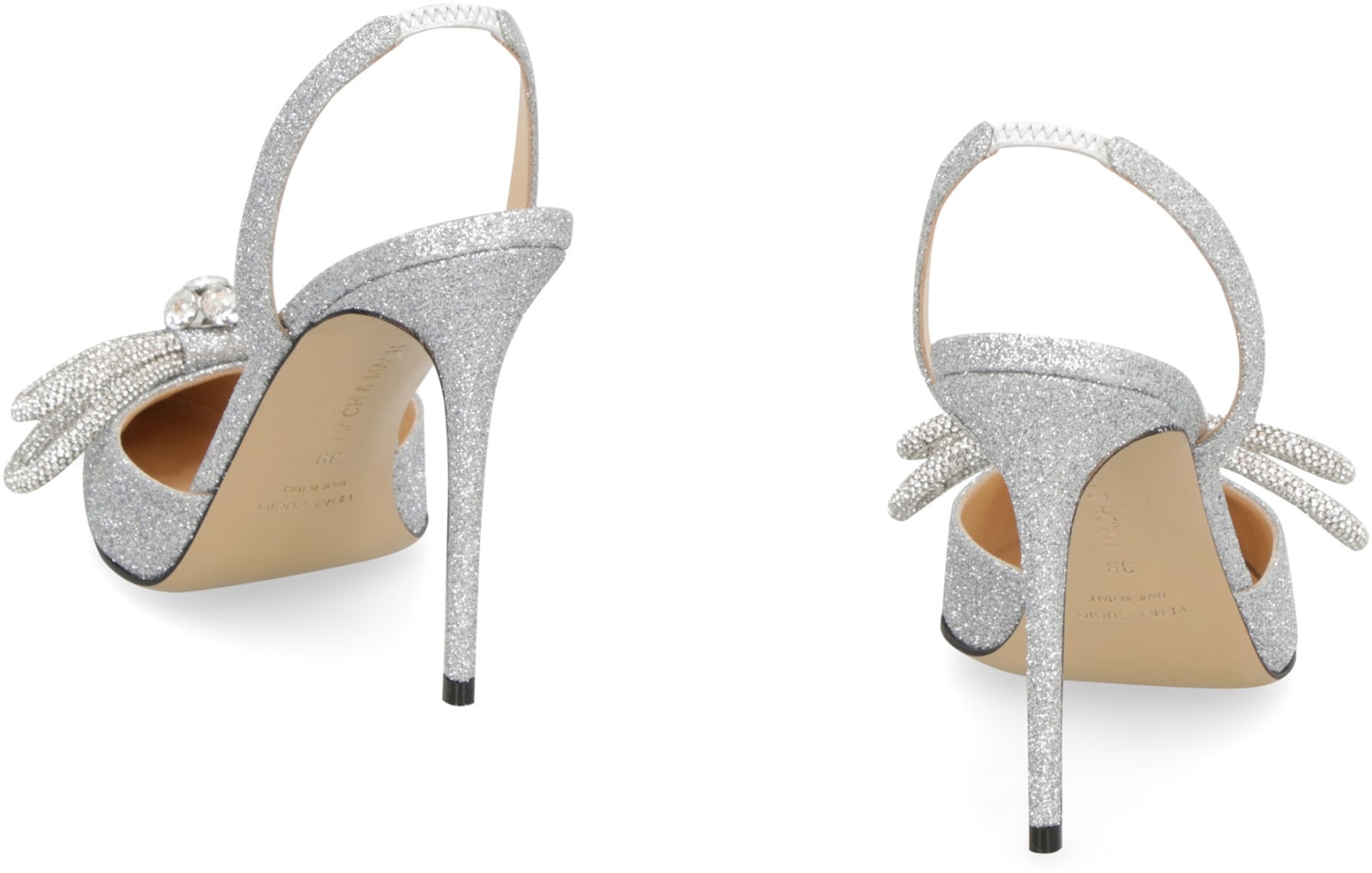 Shop Mach &amp; Mach Pumps Embellished Pointy-toe Slingback Pumps In Silver