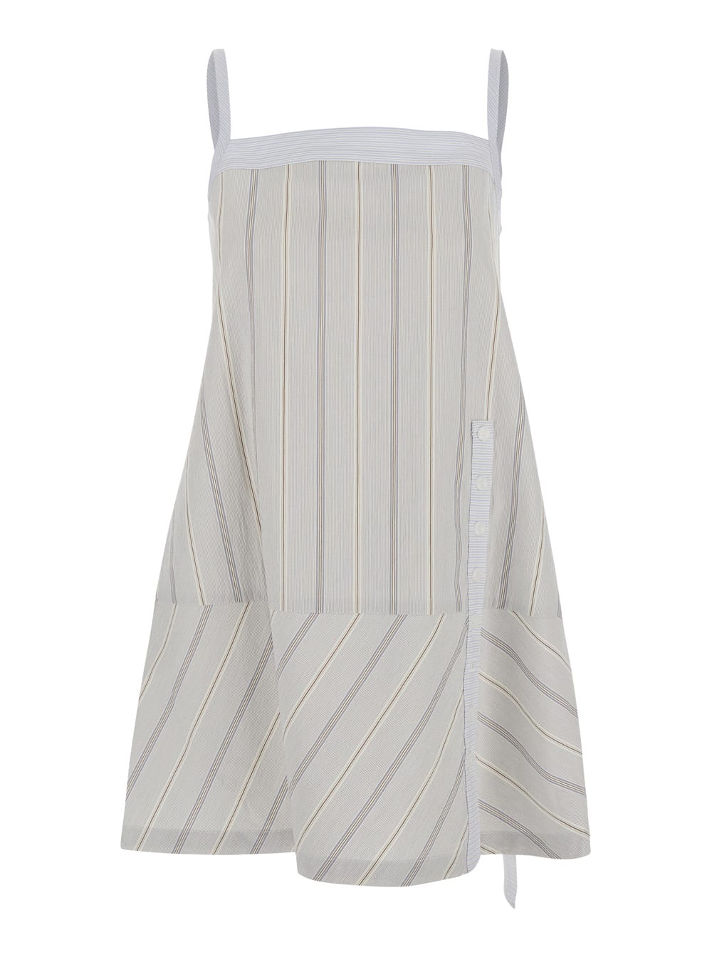 Blue Dress With Spaghetti Straps And All-over Striped Motif In Cotton Woman