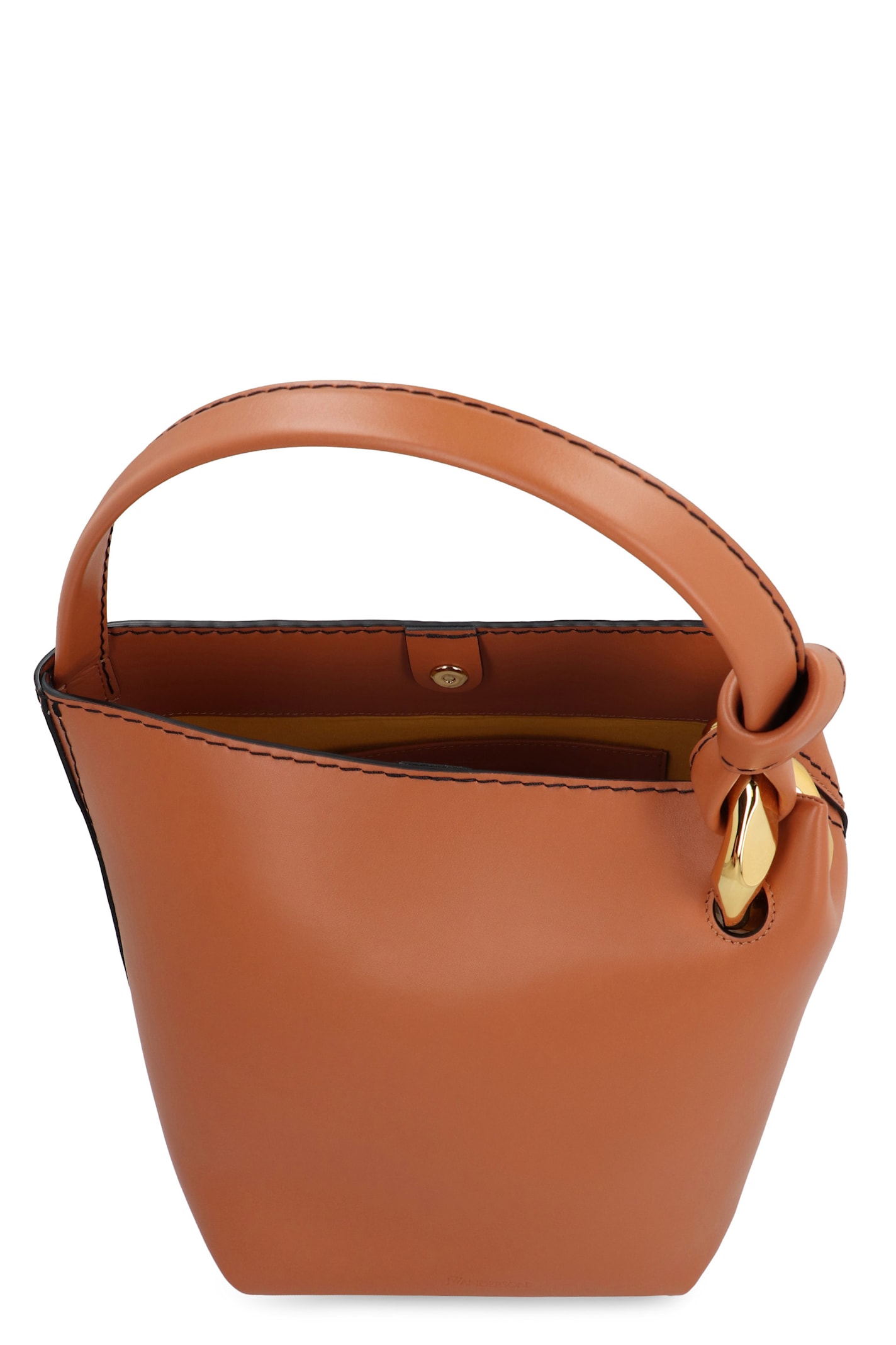 Shop Jw Anderson Corner Leather Bucket Bag In Saddle Brown