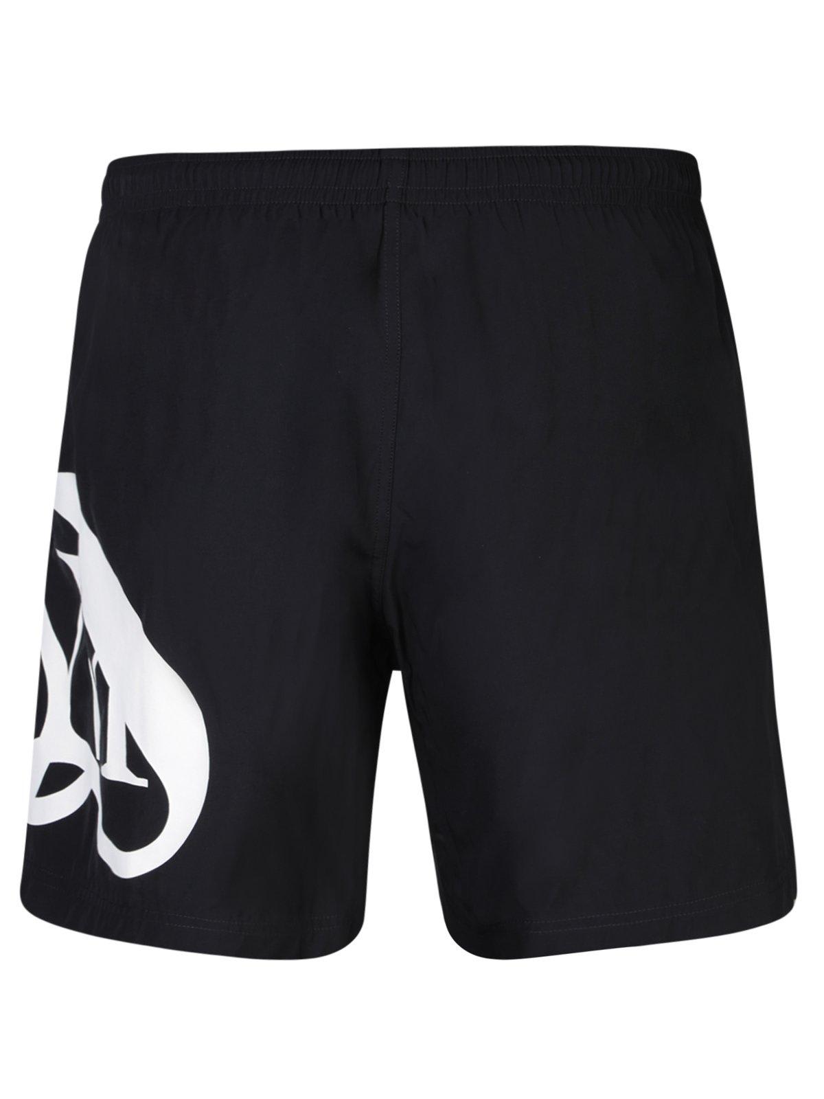 Shop Alexander Mcqueen Seal-printed Elasticated-waist Swim Shorts In Black