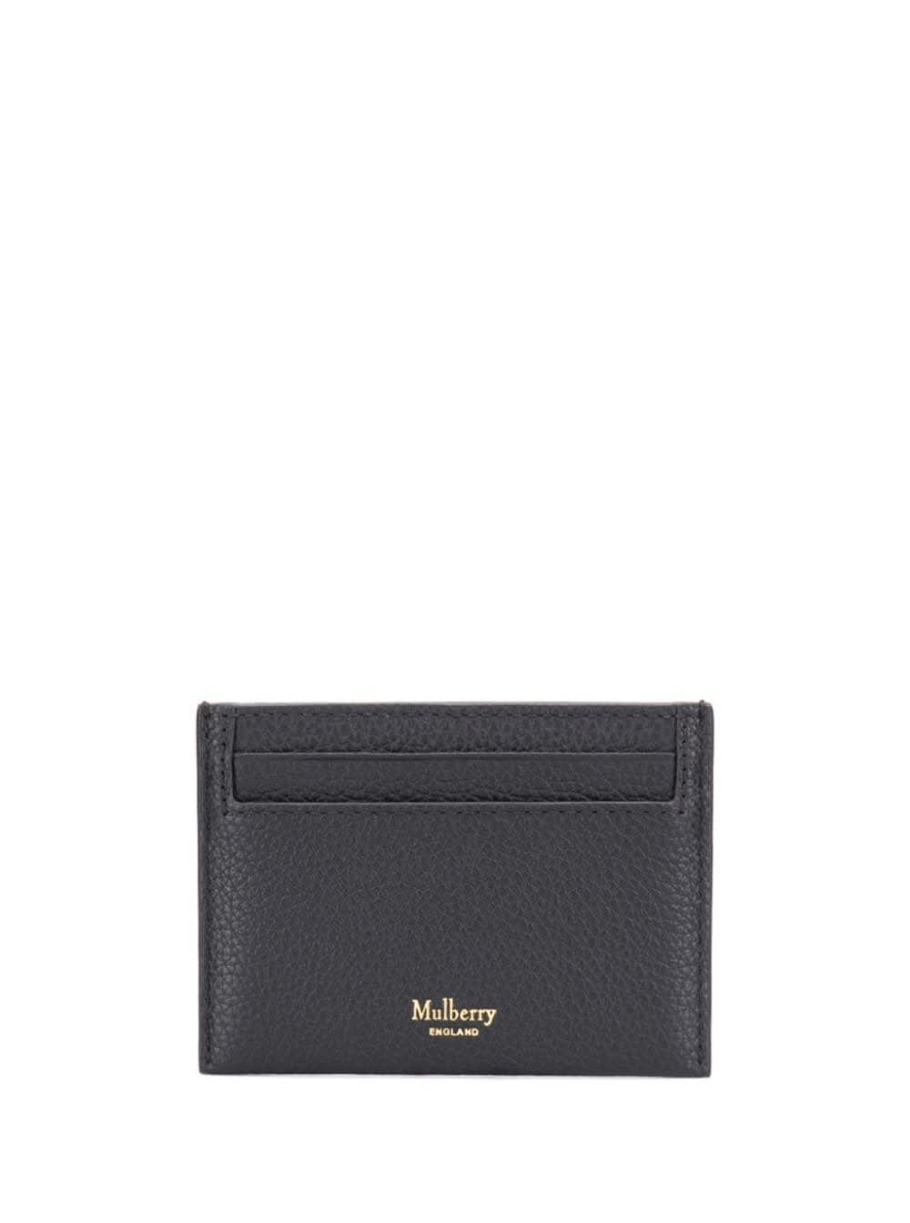 Shop Mulberry Continental Grey Leather Card Holder With Logo In Black