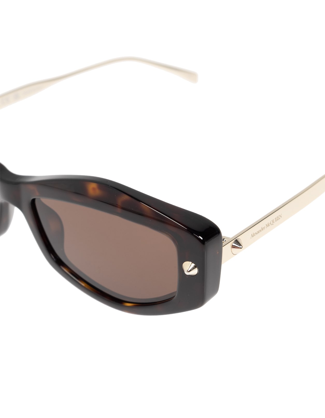 Shop Alexander Mcqueen Geometric Spike Studs Sunglasses In Havana/smoky In Brown