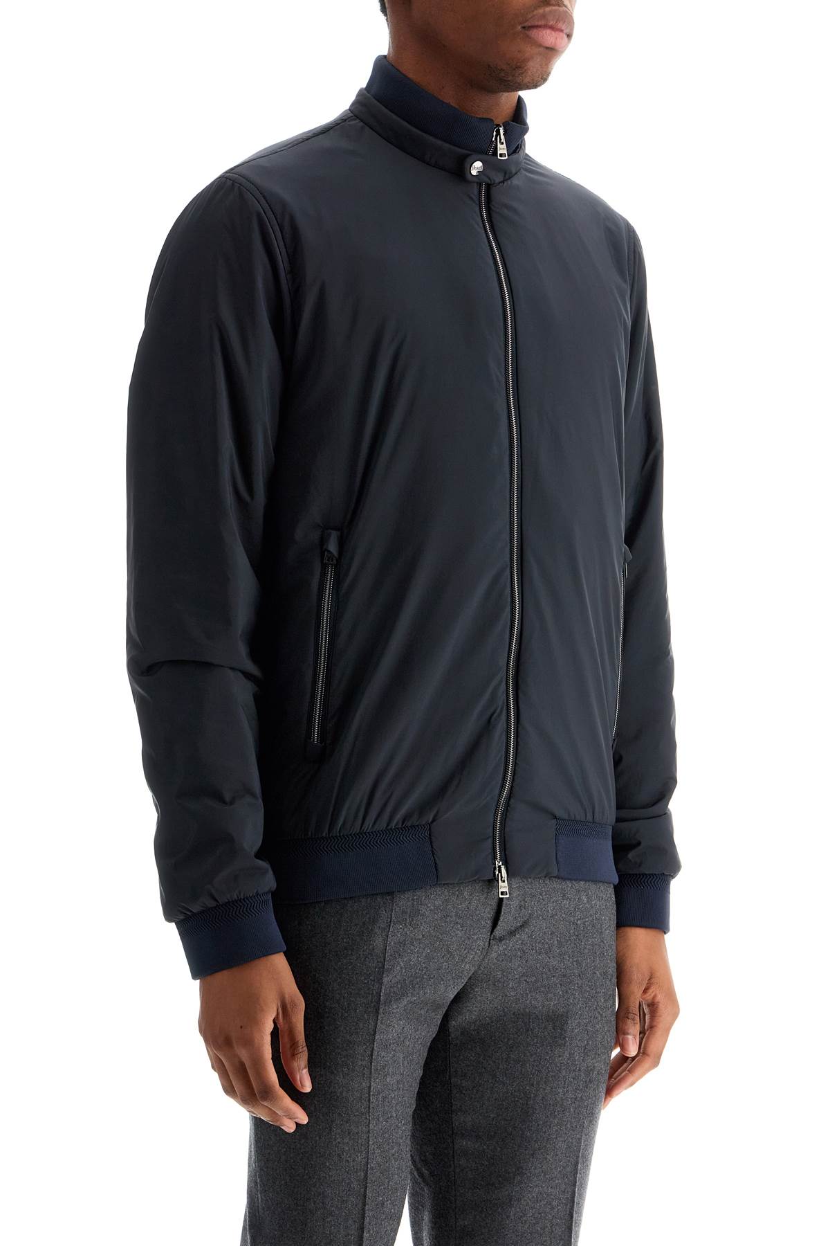 Herno Ecoage Bomber Jacket With Band Collar In Blu (blue)