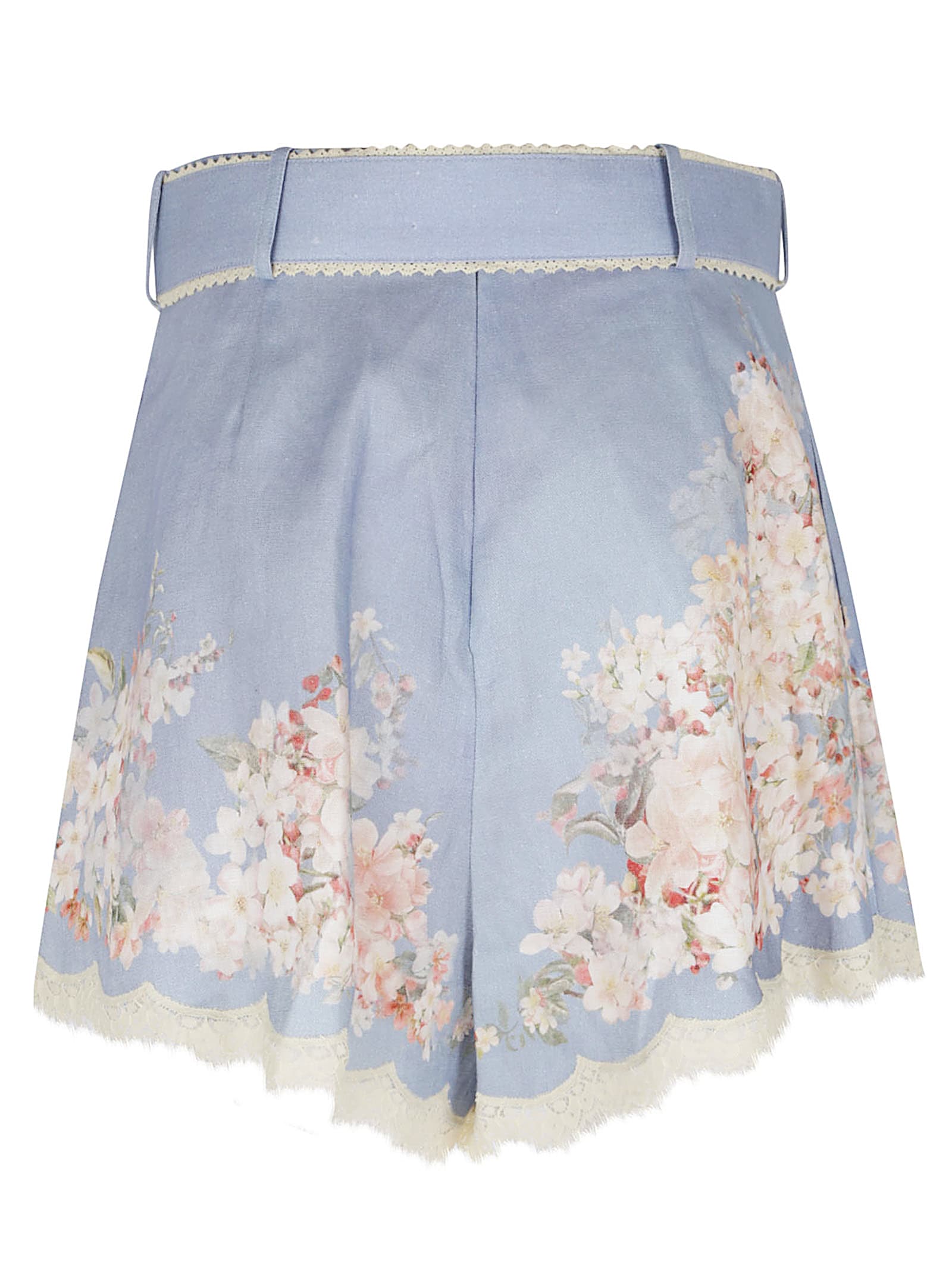 Zimmermann Teal Blue Botanical Floral Linen Cascadian Shorts In Blue