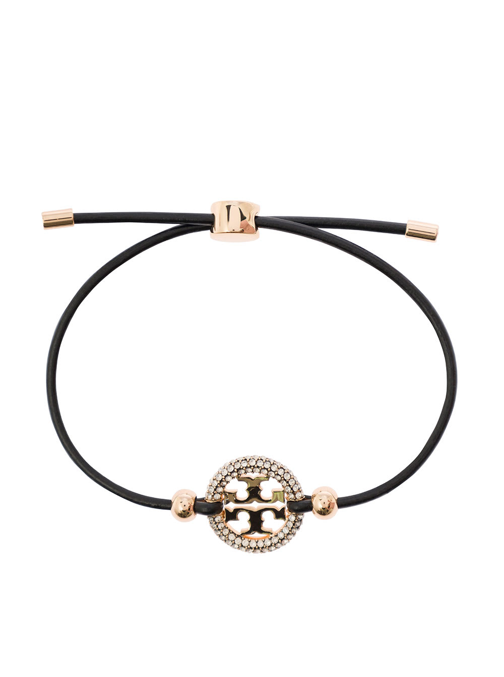 Shop Tory Burch Black Bracelet With Logo Detail And Rhinestone In Leather Woman
