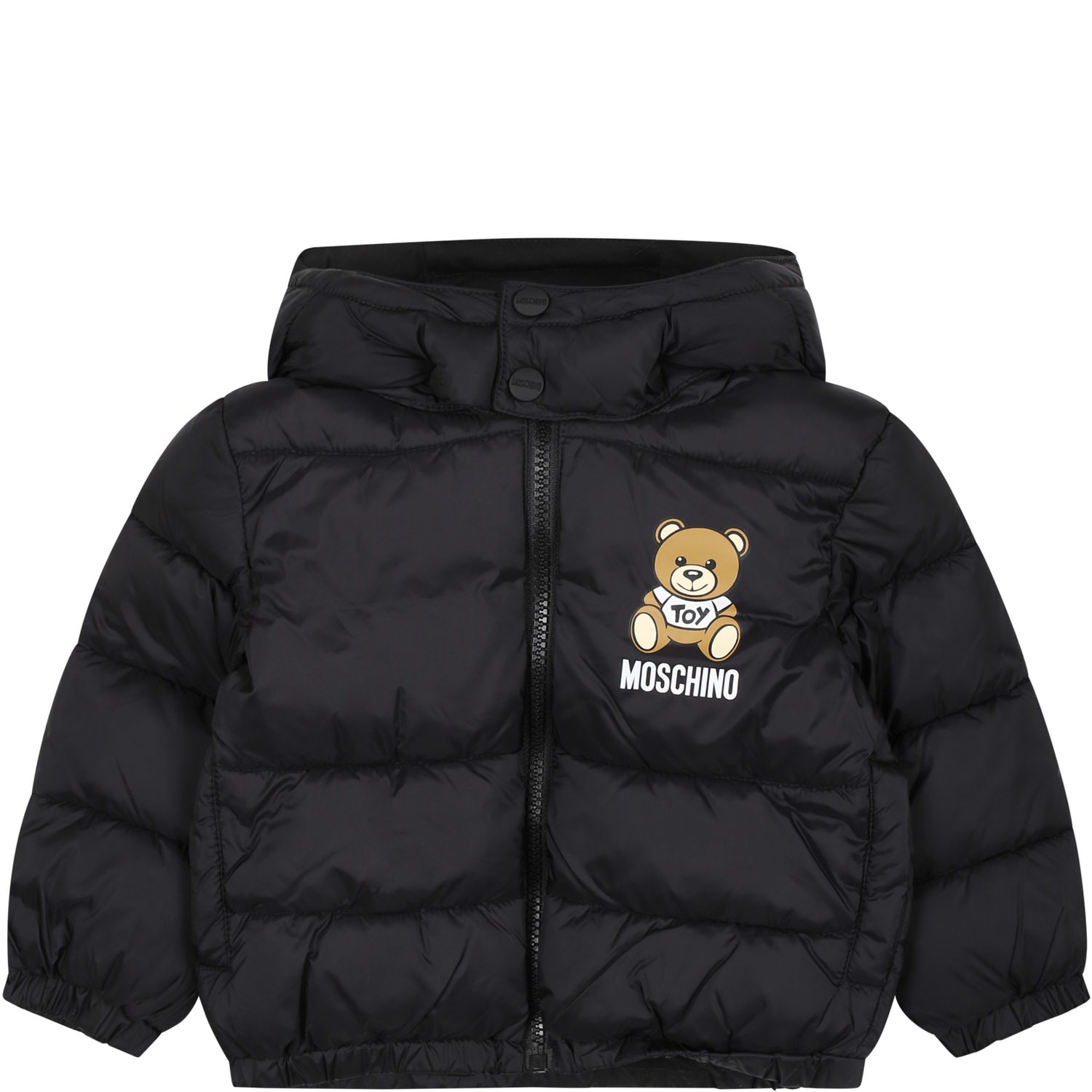Moschino Black Down Jacket For Babies With Teddy Bear And Logo