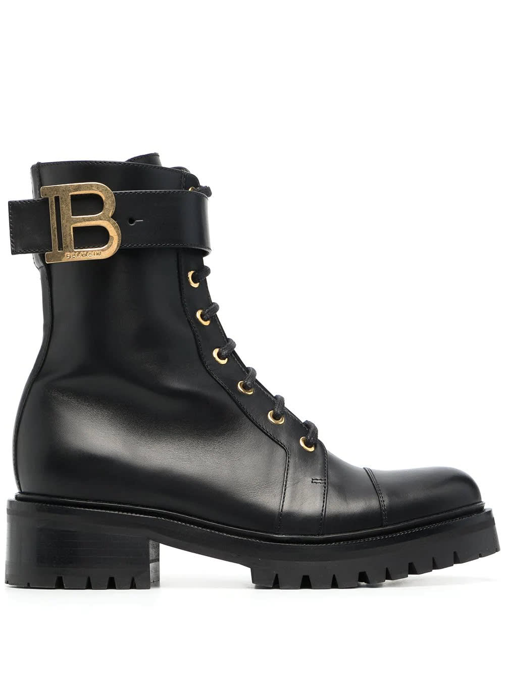 Balmain Woman Ranger Ankle Boot In Black Smooth Leather