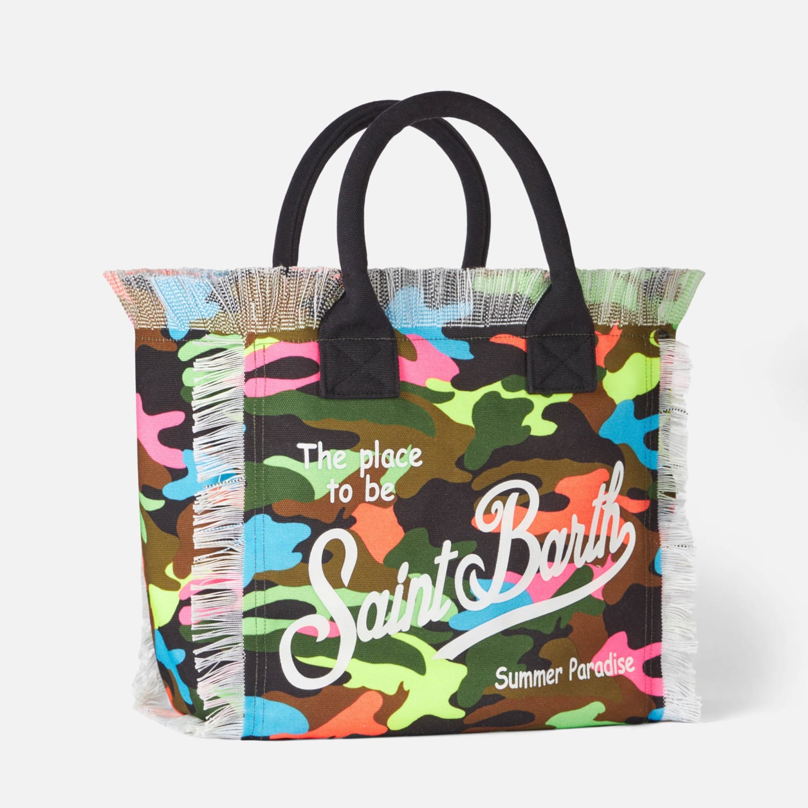 Shop Mc2 Saint Barth Vanity Canvas Shoulder Bag With Fluo Camouflage Print